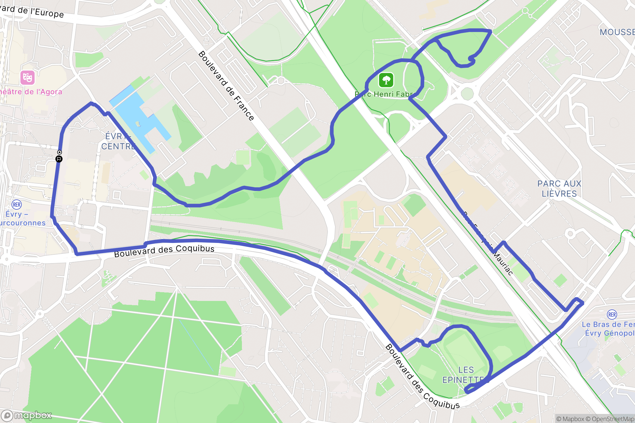 Évry-Courcouronnes : carte du parcours de randonnée - France