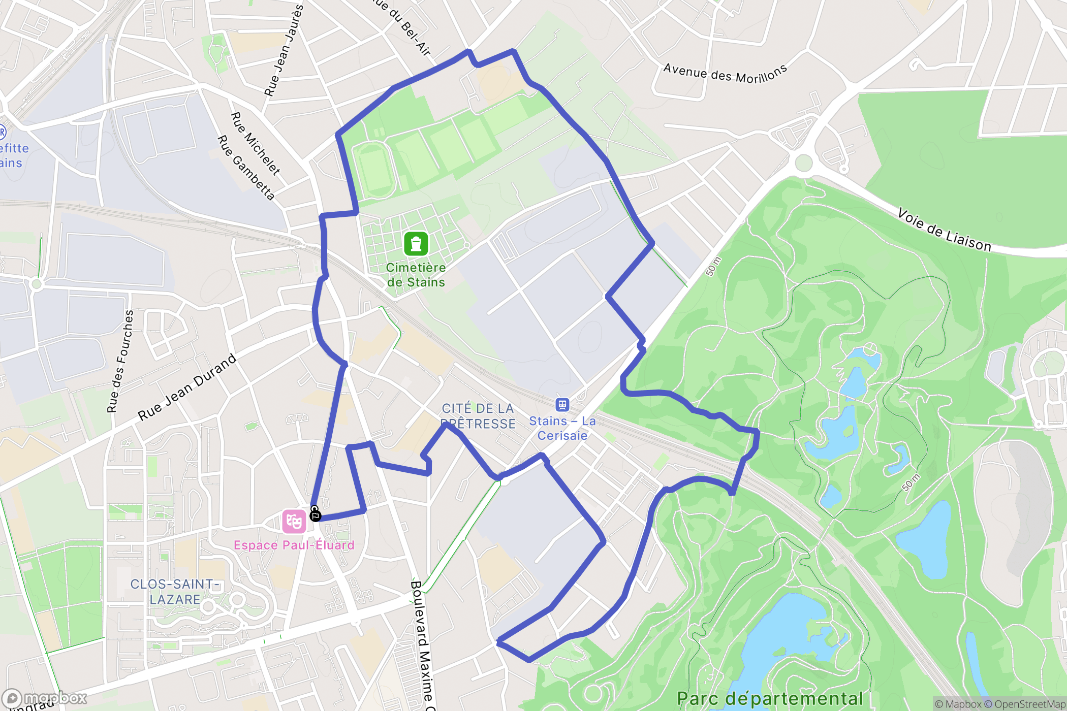Stains : carte du parcours de randonnée - France