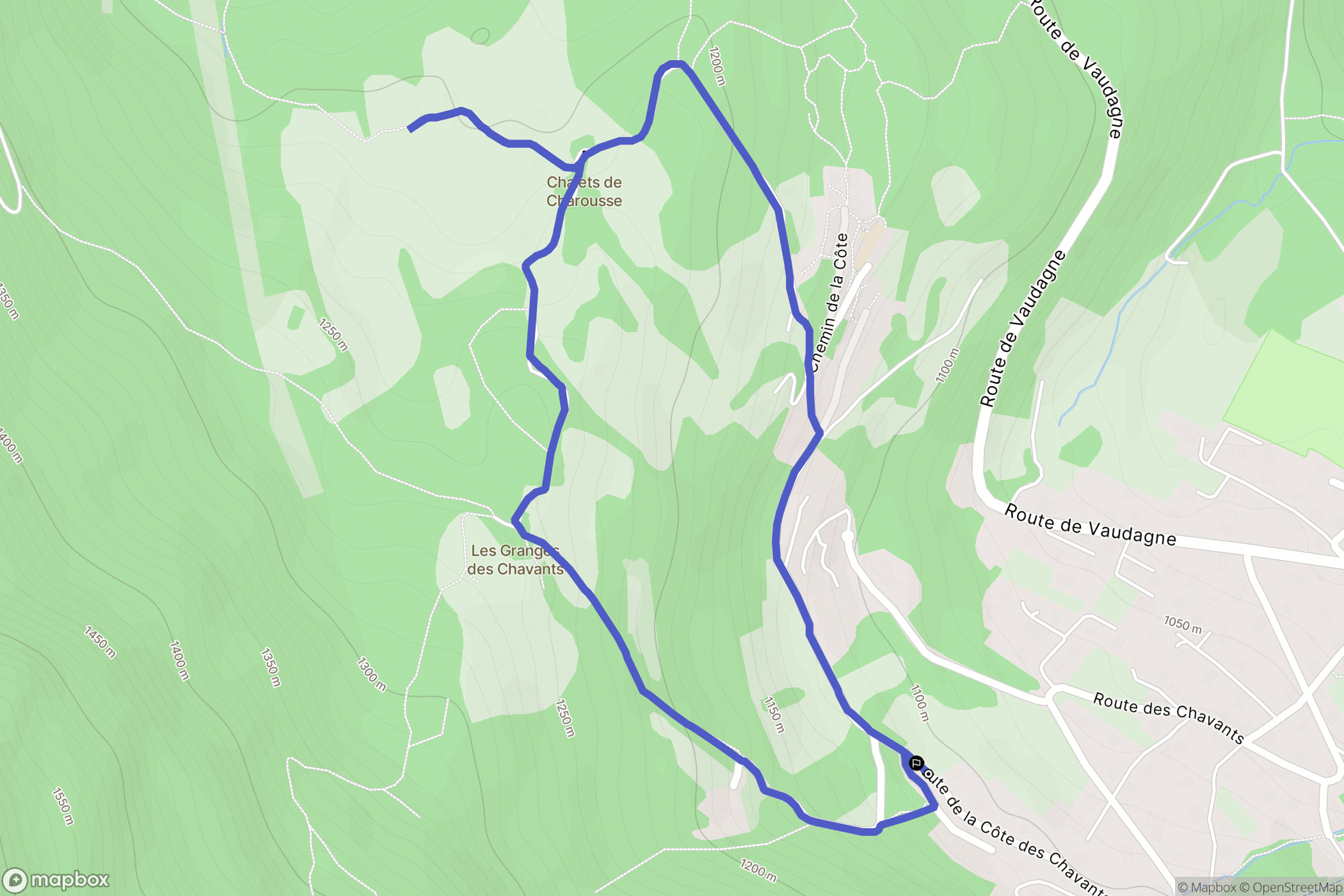 La Côte des Chavants, Les Houches : carte du parcours de randonnée - France