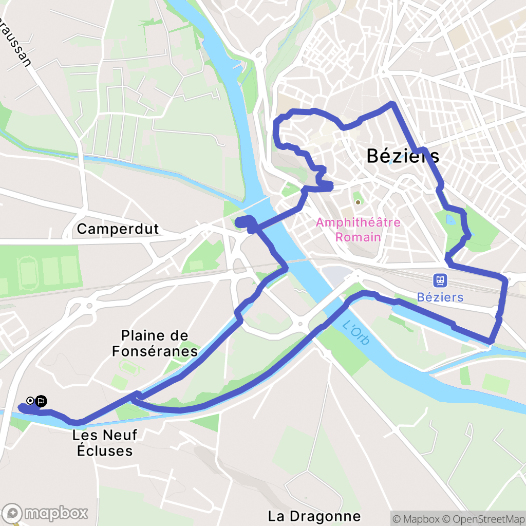 Béziers : carte du parcours de randonnée - France