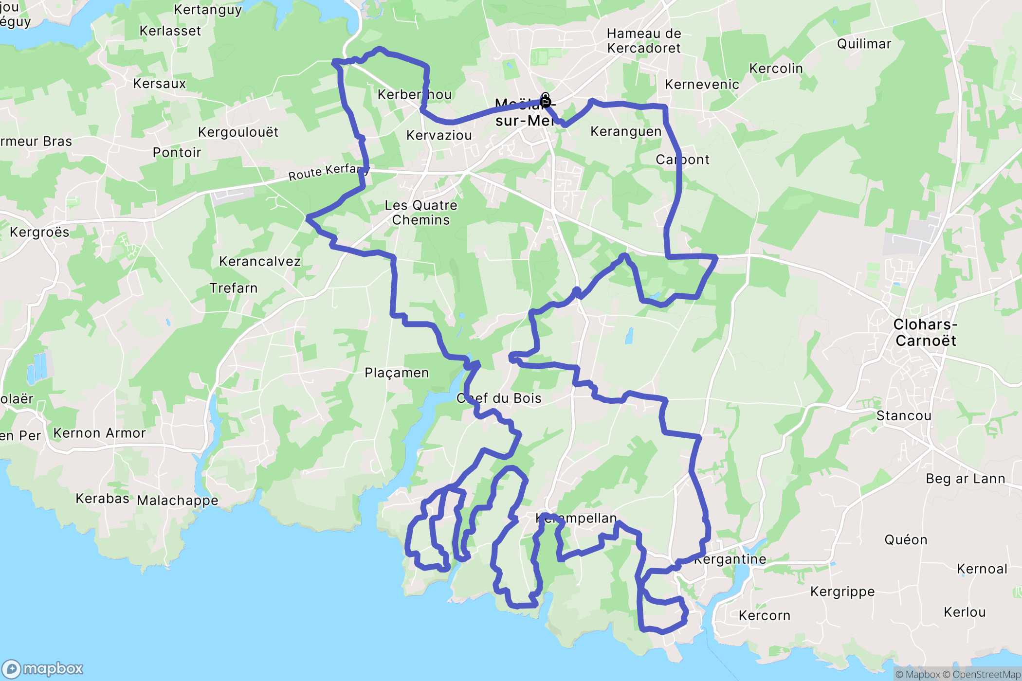 Moëlan-sur-Mer : carte du parcours de randonnée - France
