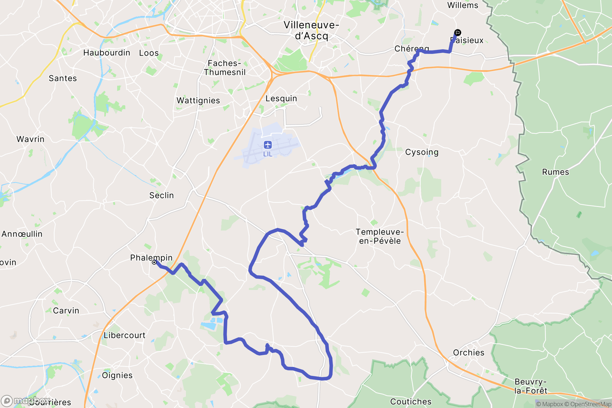 Phalempin : carte du parcours de randonnée - France