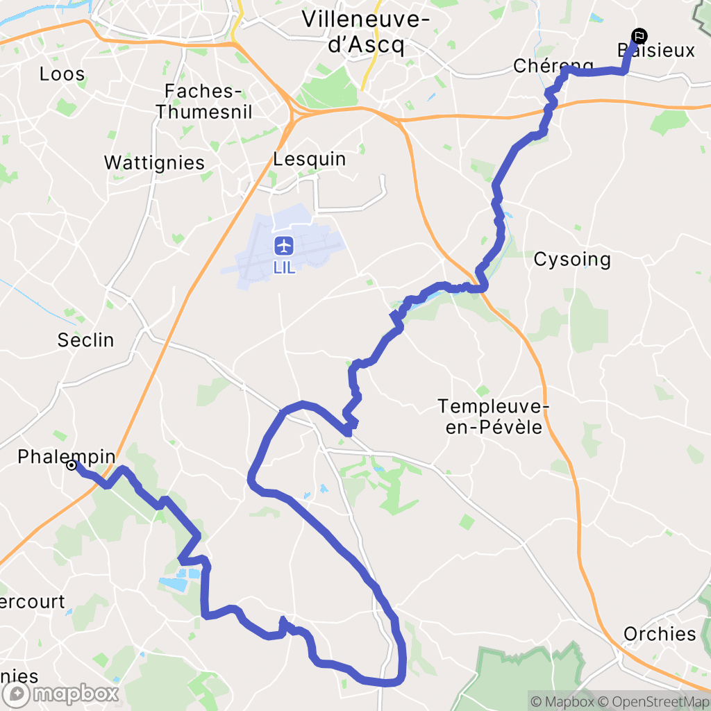 Phalempin : carte du parcours de randonnée - France