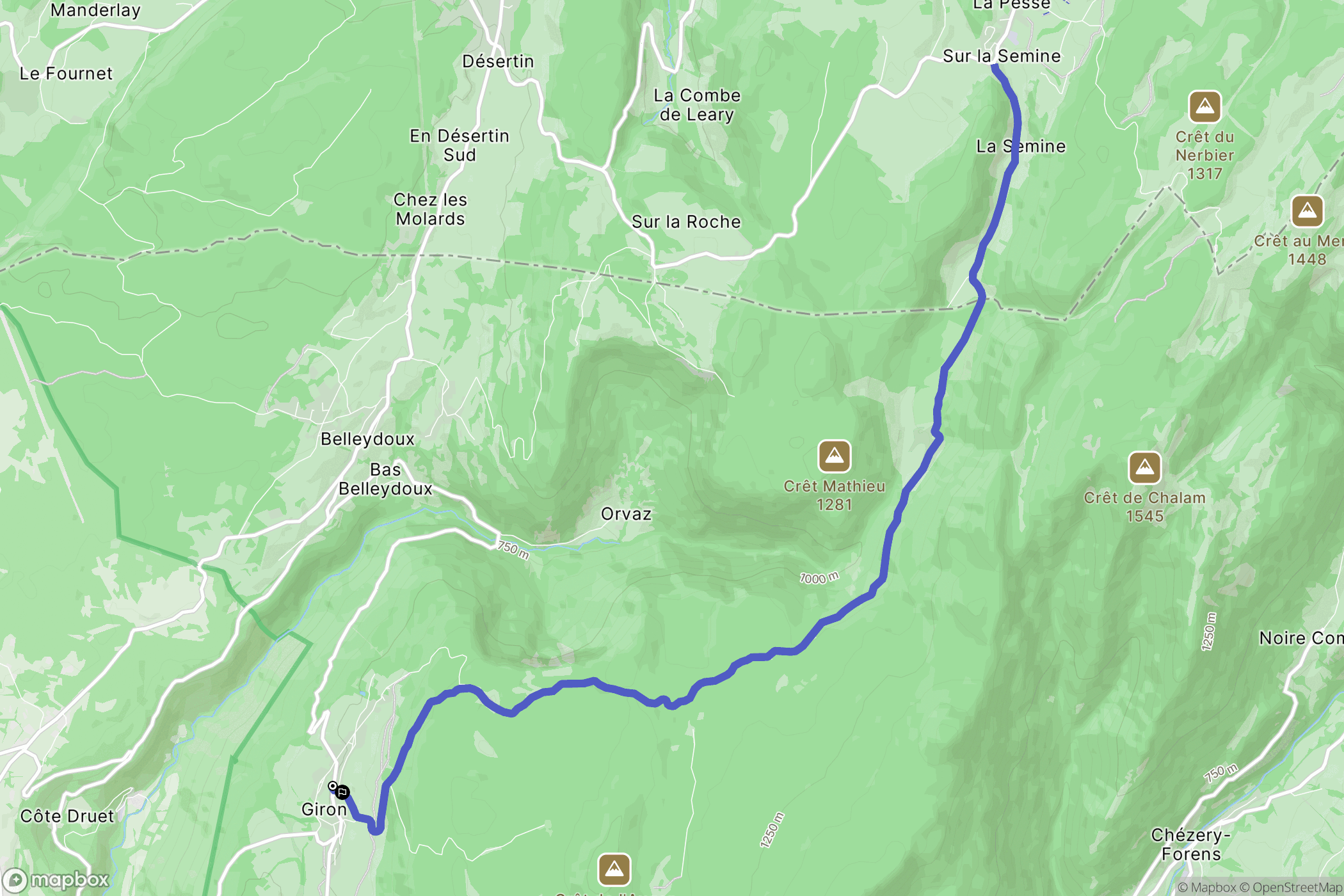 Giron : carte du parcours de randonnée - France