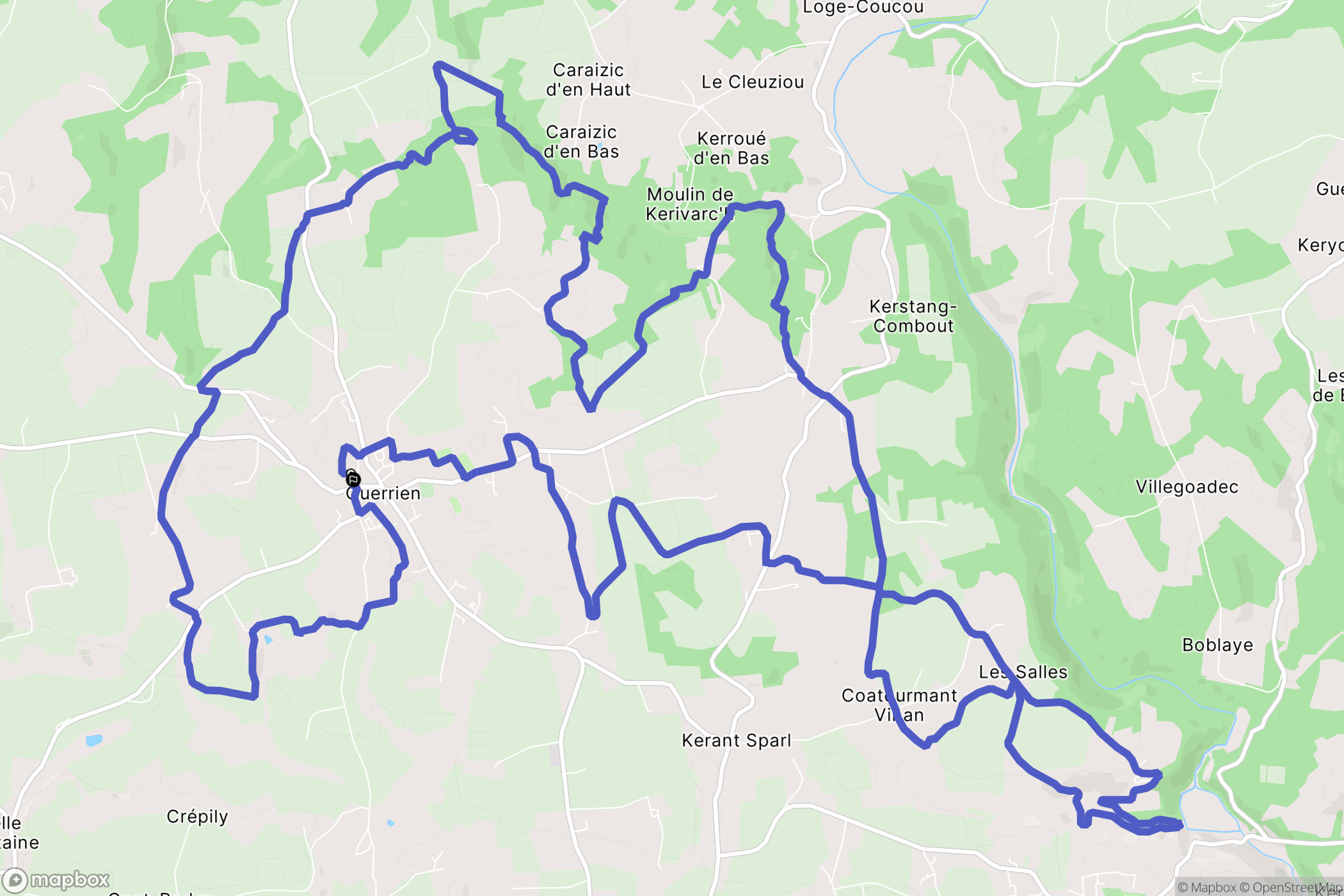Querrien : carte du parcours de randonnée - France
