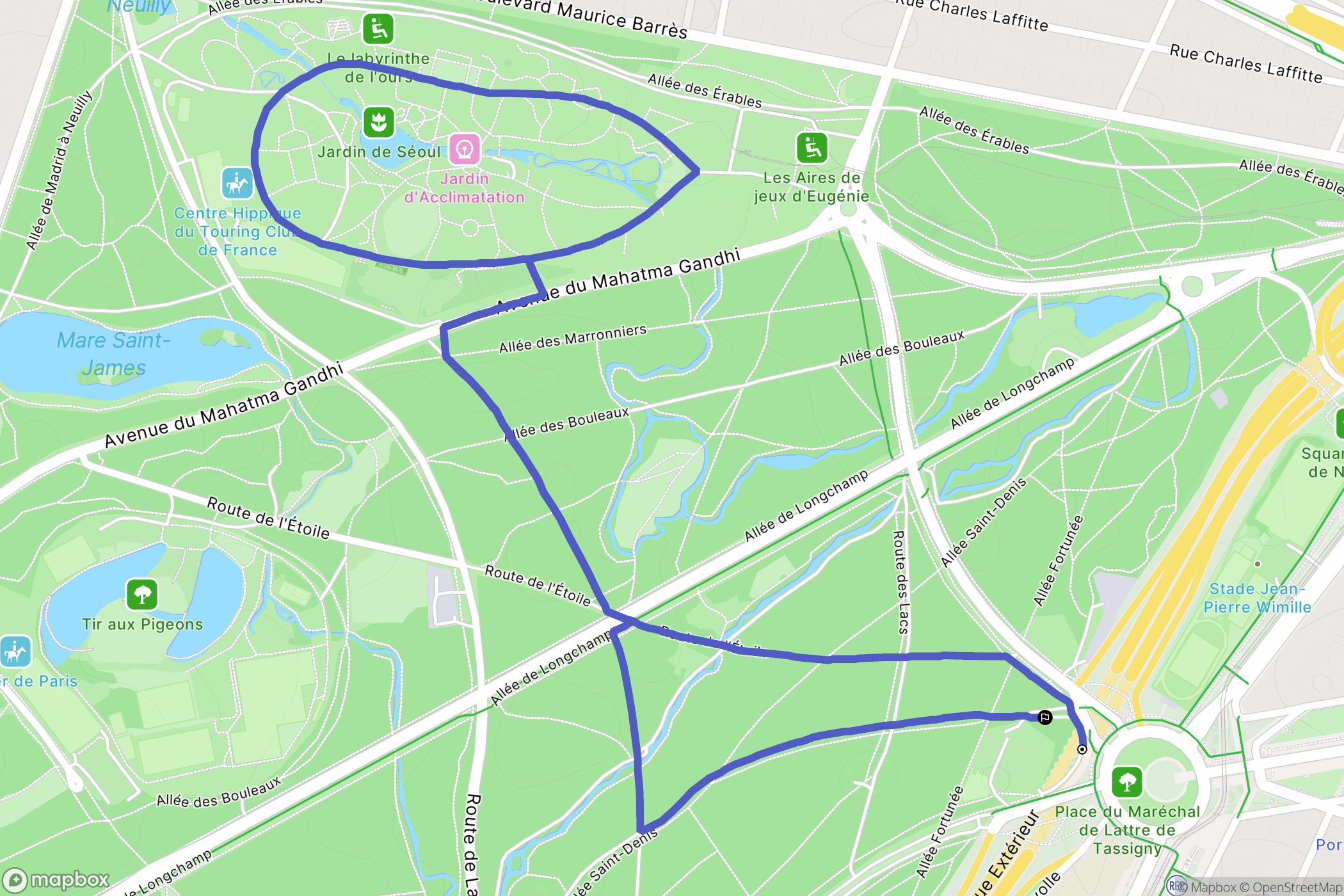 Paris XVIe (Porte Dauphine) : carte du parcours de randonnée - France