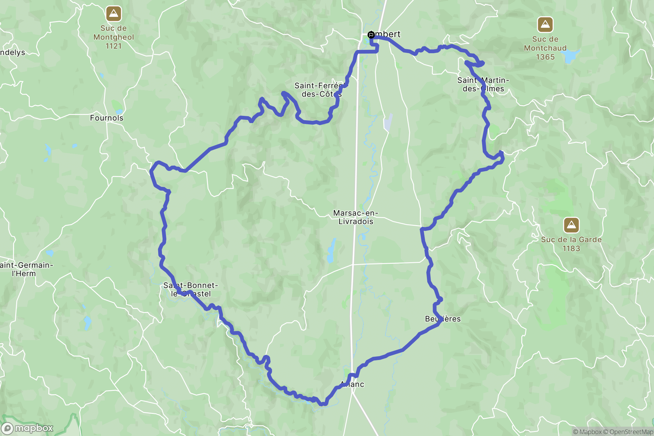 Ambert : carte du parcours de randonnée - France