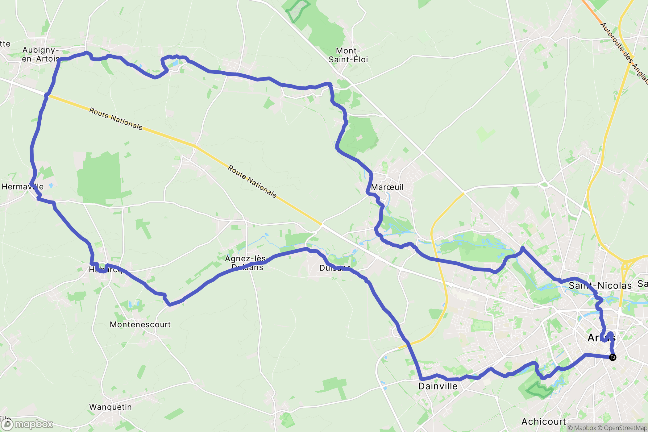 Arras : carte du parcours de randonnée - France