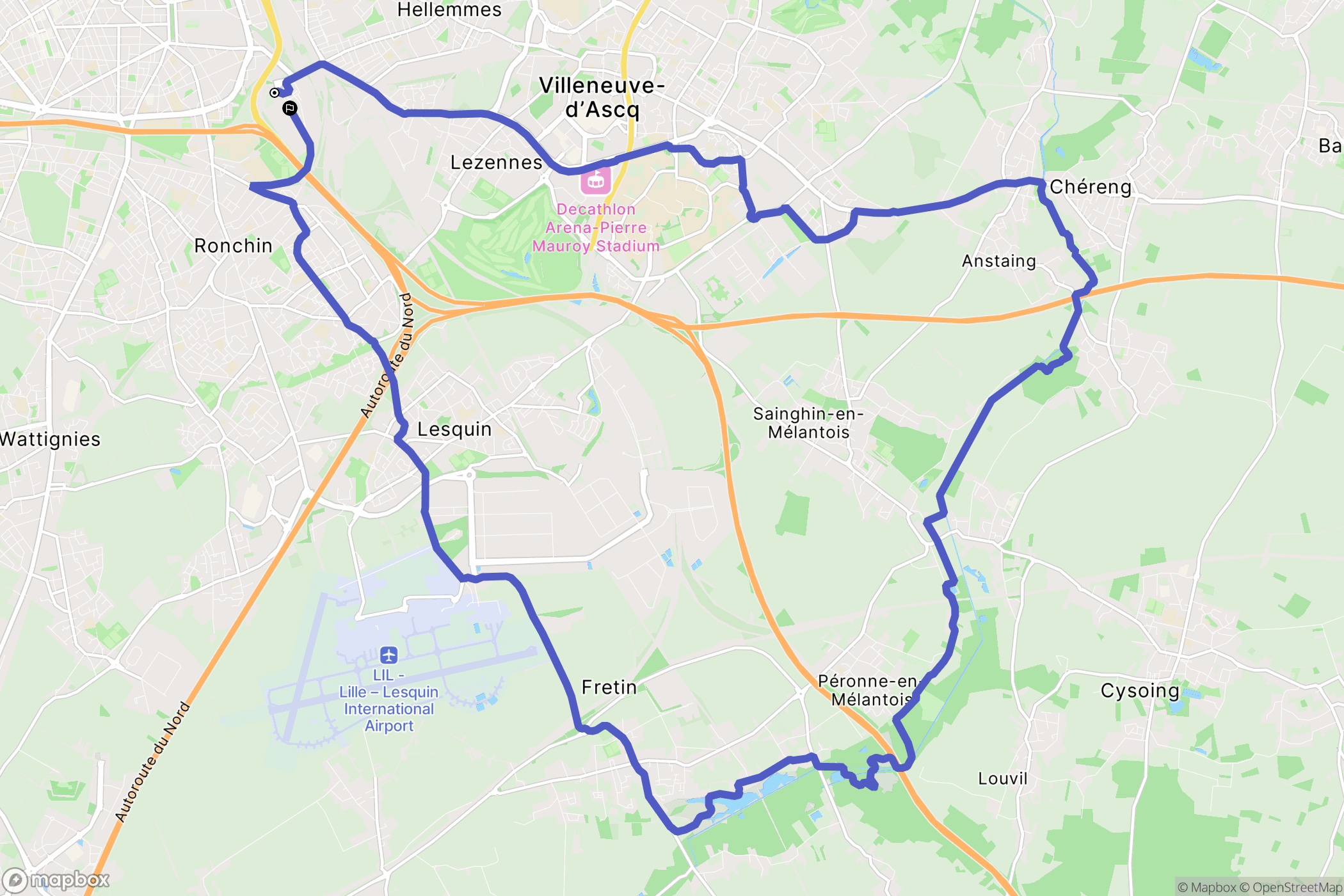 Lille : carte du parcours de randonnée - France