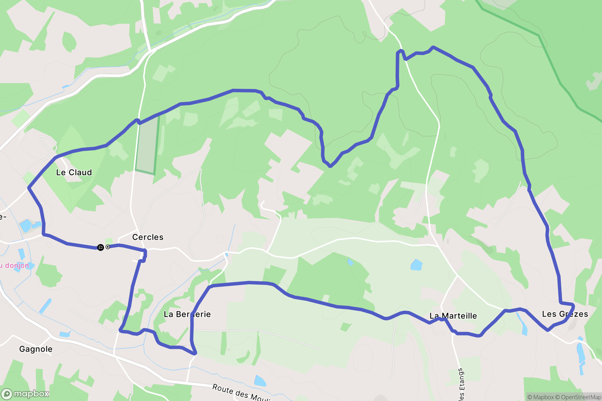 La Tour-Blanche-Cercles : carte du parcours de randonnée - France