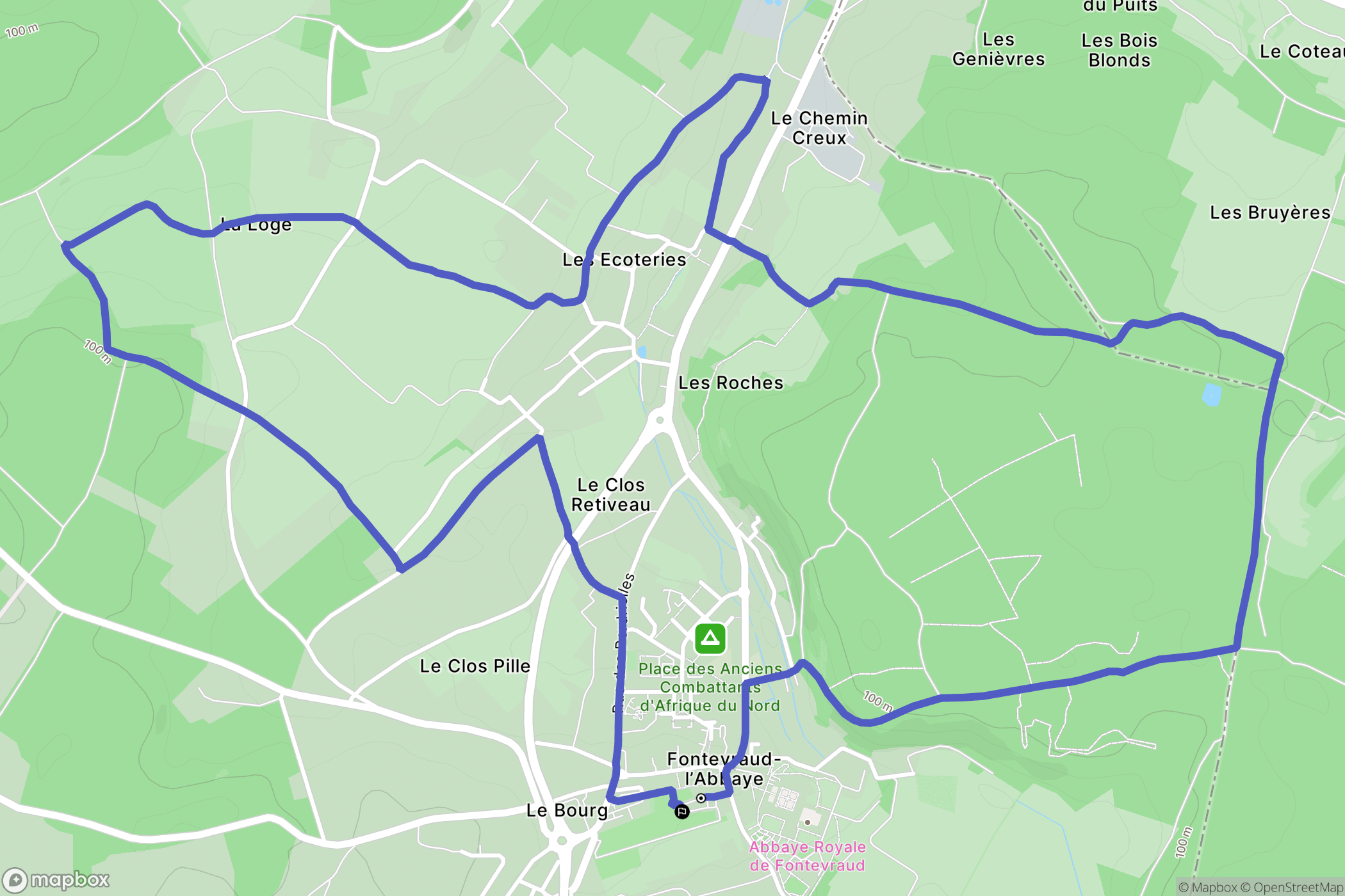 Fontevraud-l'Abbaye : carte du parcours de randonnée - France