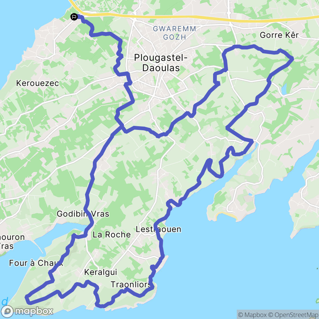 Roc'h Nivelen, Plougastel-Daoulas : carte du parcours de randonnée - France