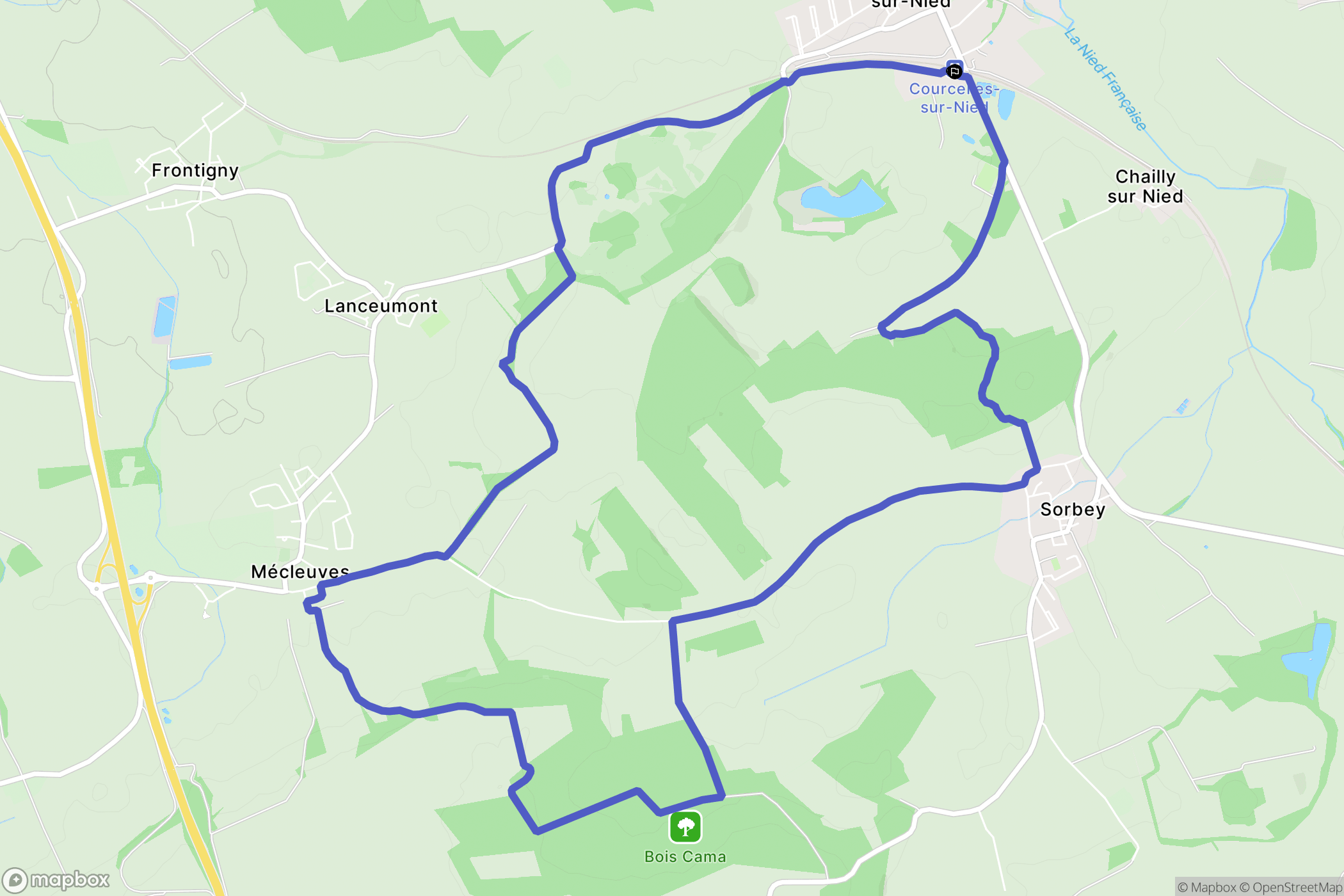 Courcelles-sur-Nied : carte du parcours de randonnée - France