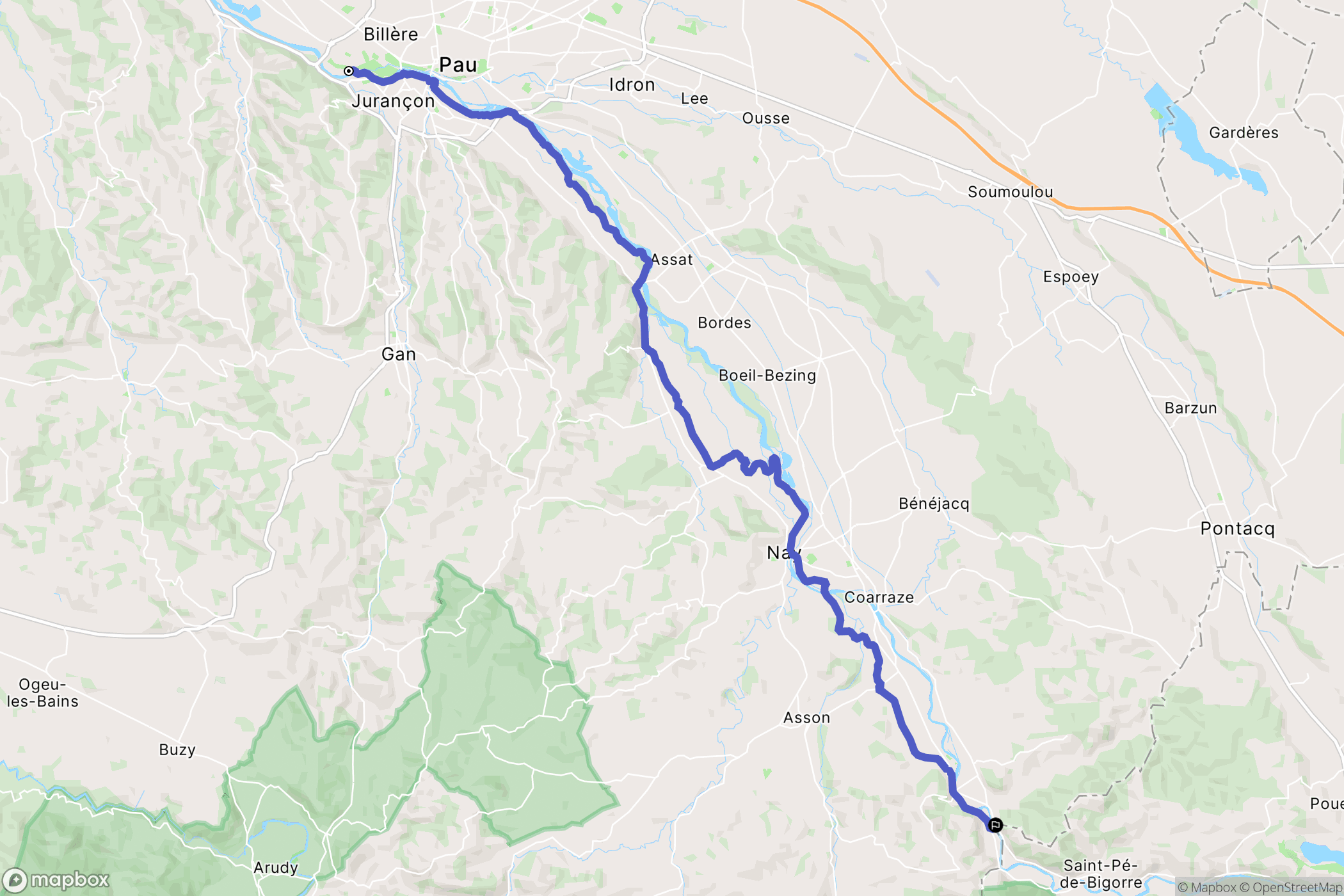 Billère : carte du parcours de randonnée - France
