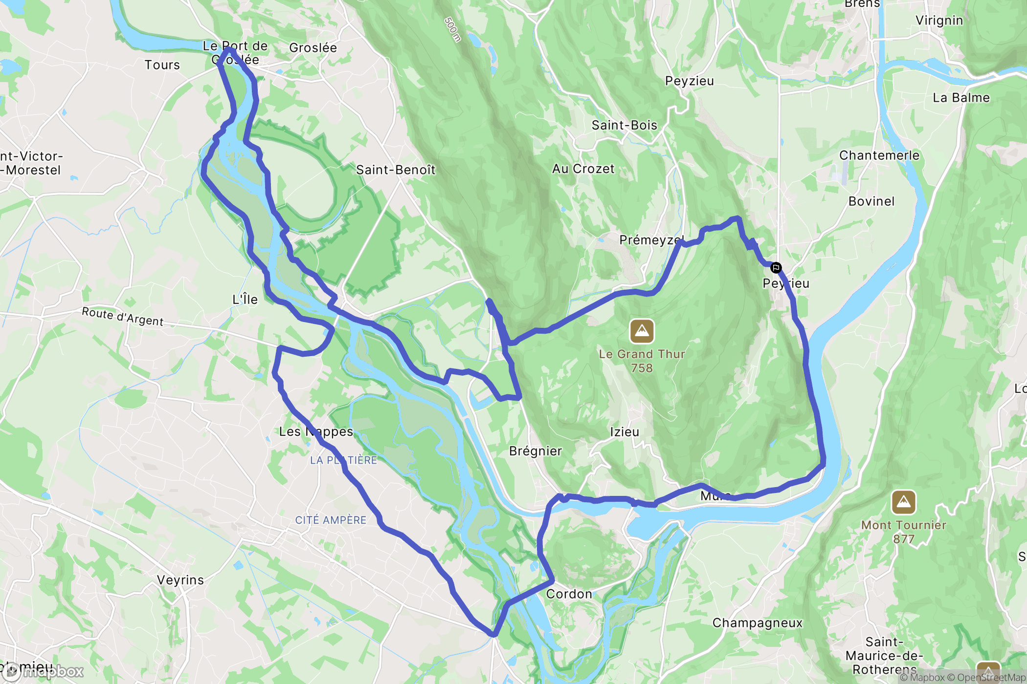 Peyrieu : carte du parcours de randonnée - France