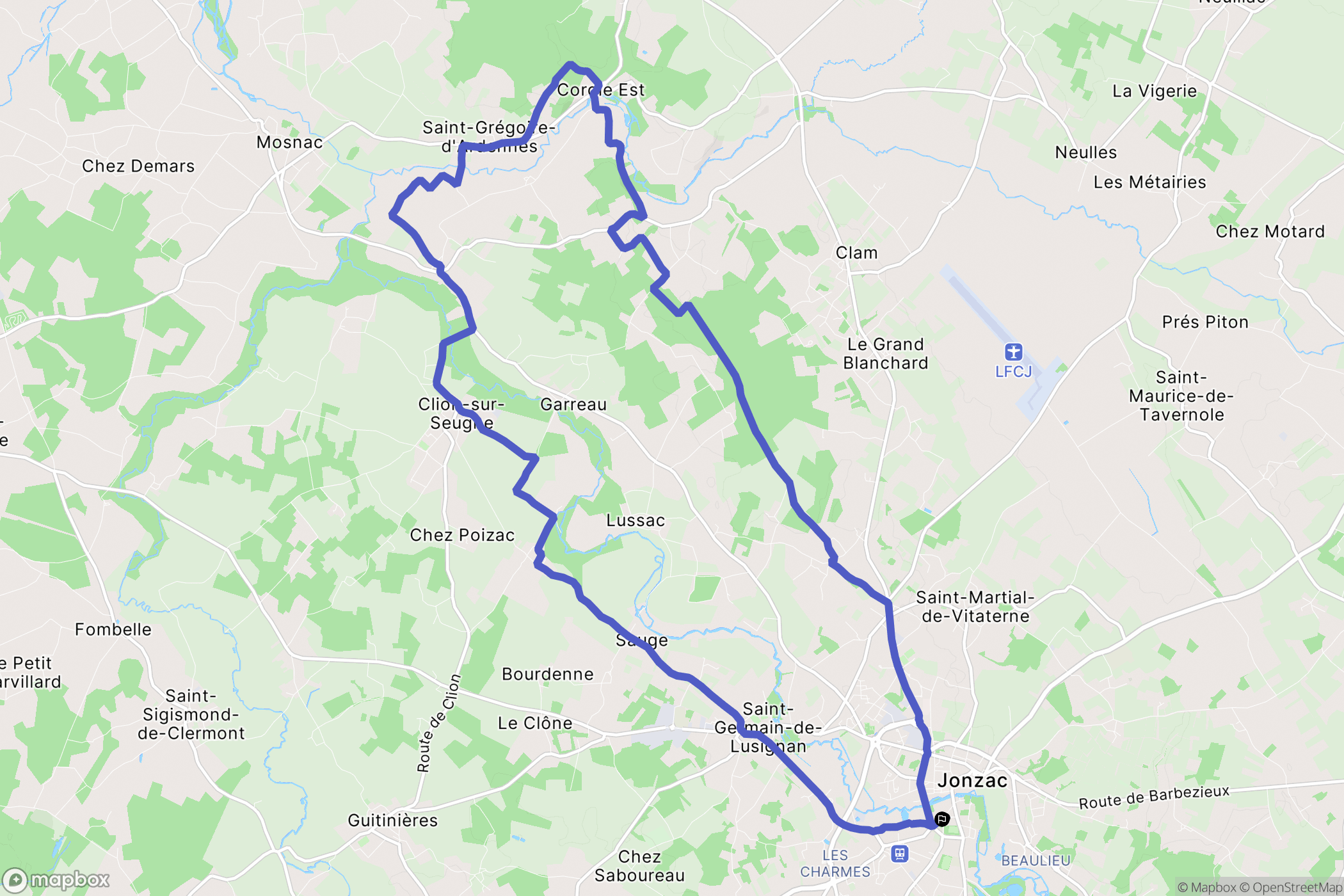 Jonzac : carte du parcours de randonnée - France
