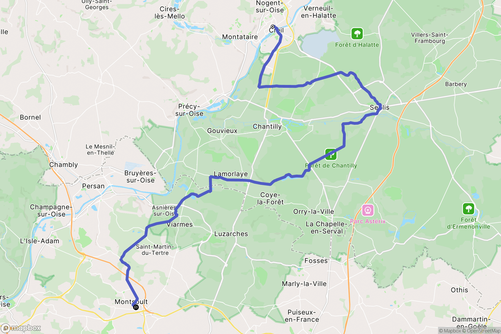 Creil : carte du parcours de randonnée - France