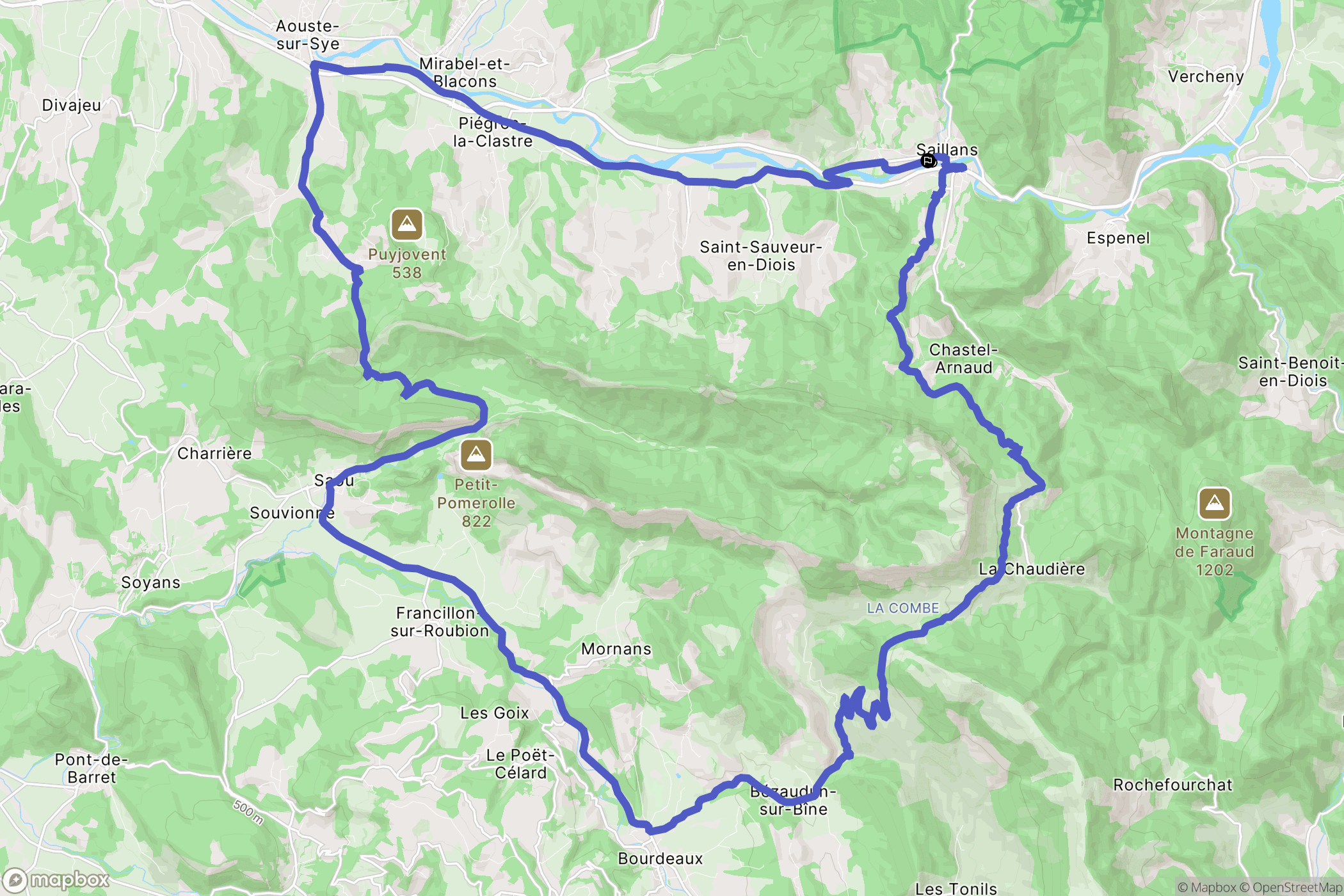 Saillans : carte du parcours de randonnée - France