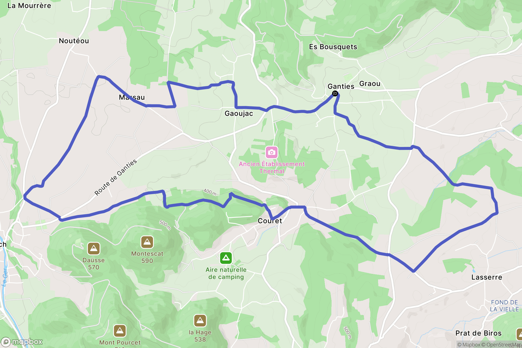 Ganties : carte du parcours de randonnée - France