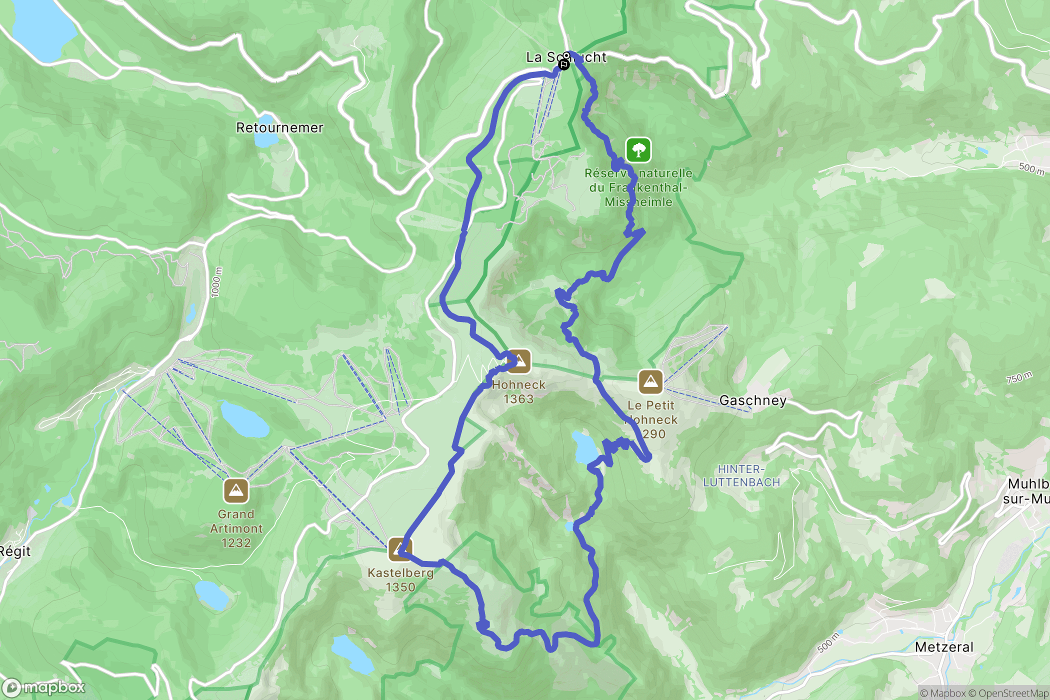 La Schlucht : carte du parcours de randonnée - France