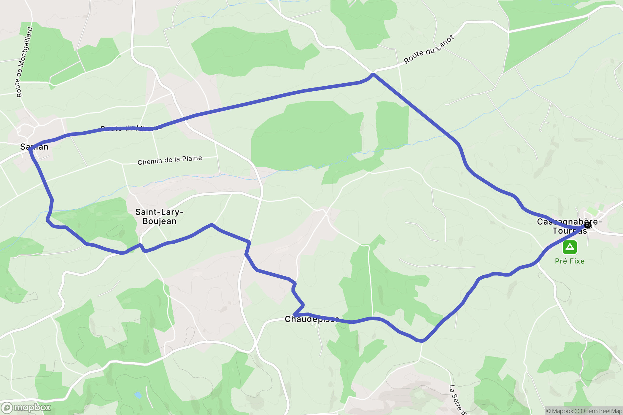 Cassagnabère-Tournas : carte du parcours de randonnée - France
