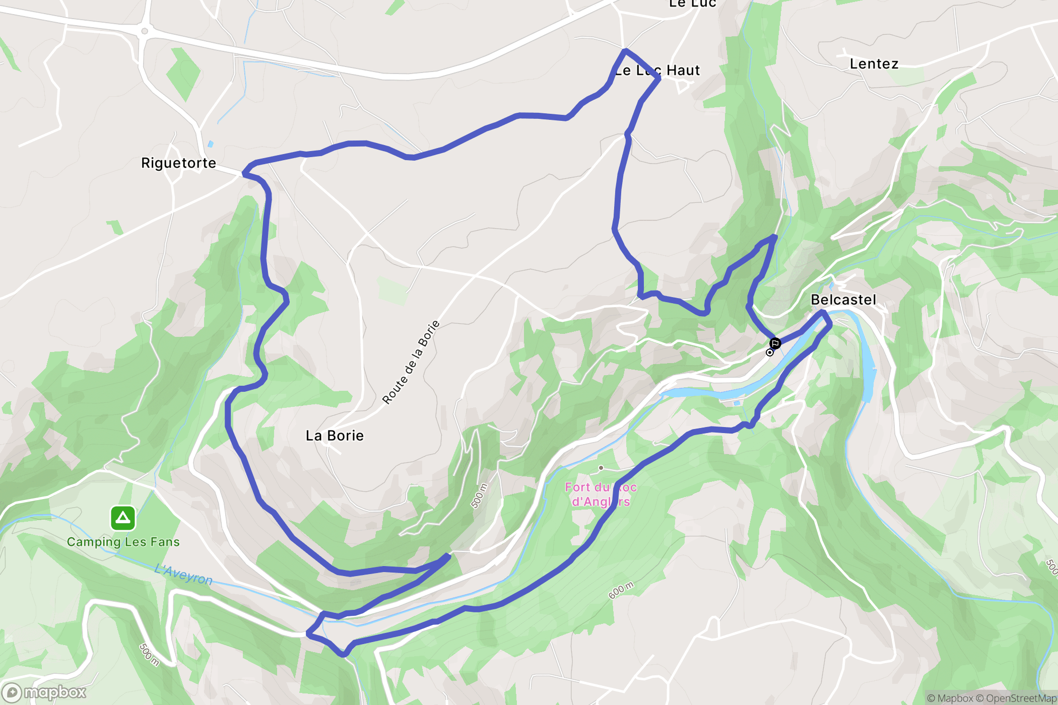Belcastel : carte du parcours de randonnée - France