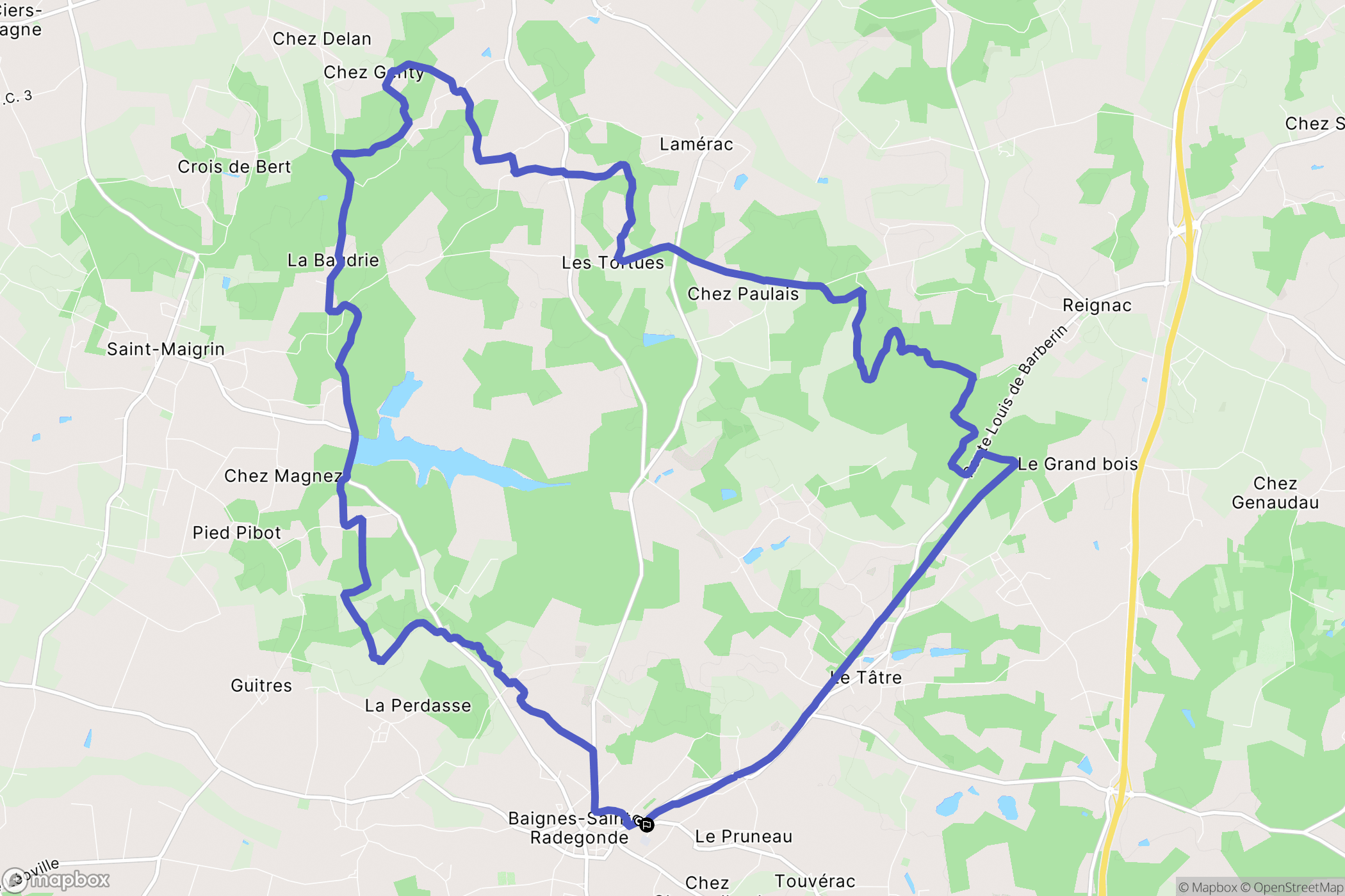 Touvérac : carte du parcours de randonnée - France