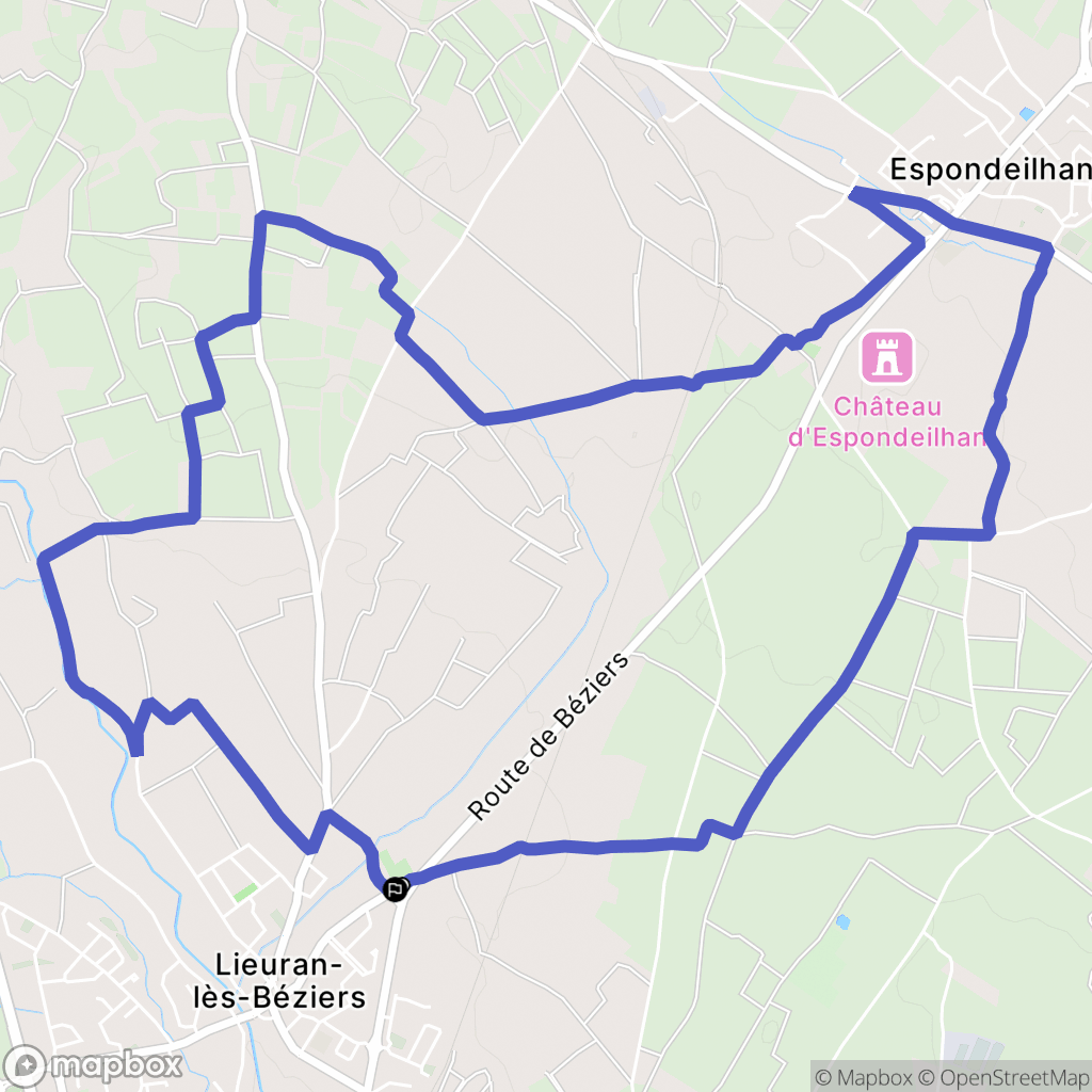 Lieuran-lès-Béziers : carte du parcours de randonnée - France