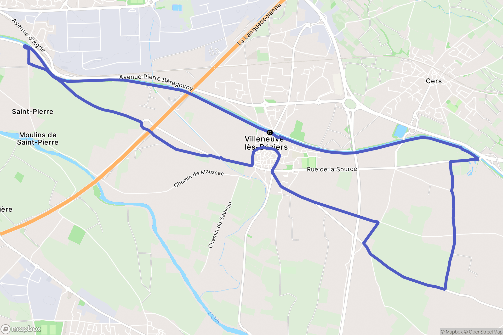 Villeneuve-lès-Béziers : carte du parcours de randonnée - France