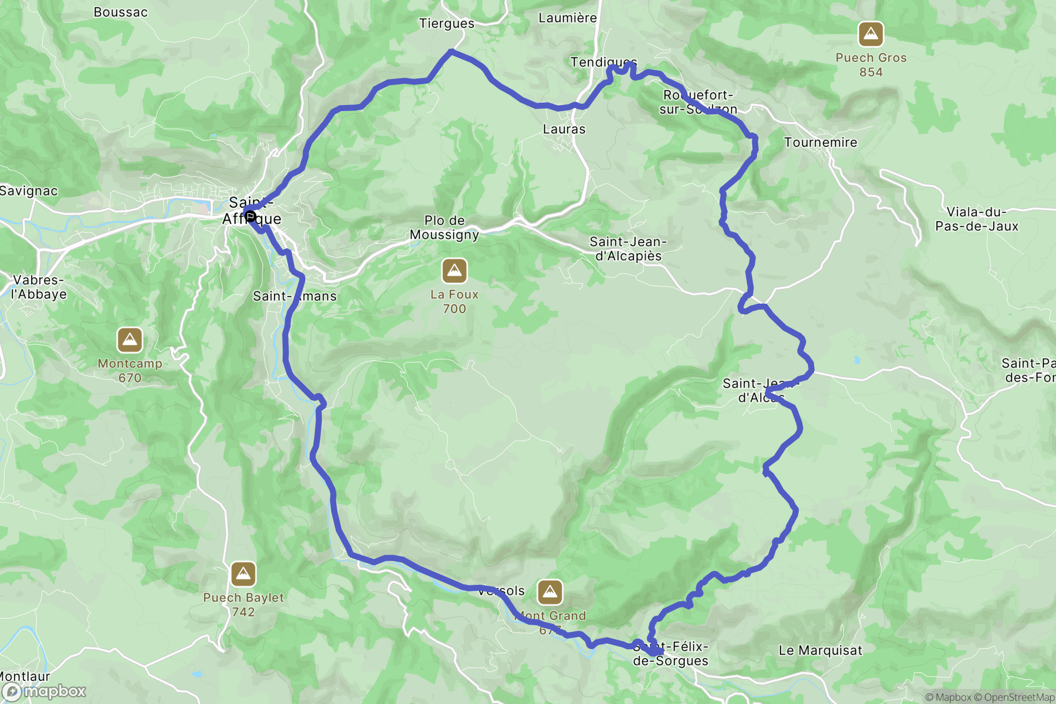 Saint-Affrique : carte du parcours de randonnée - France