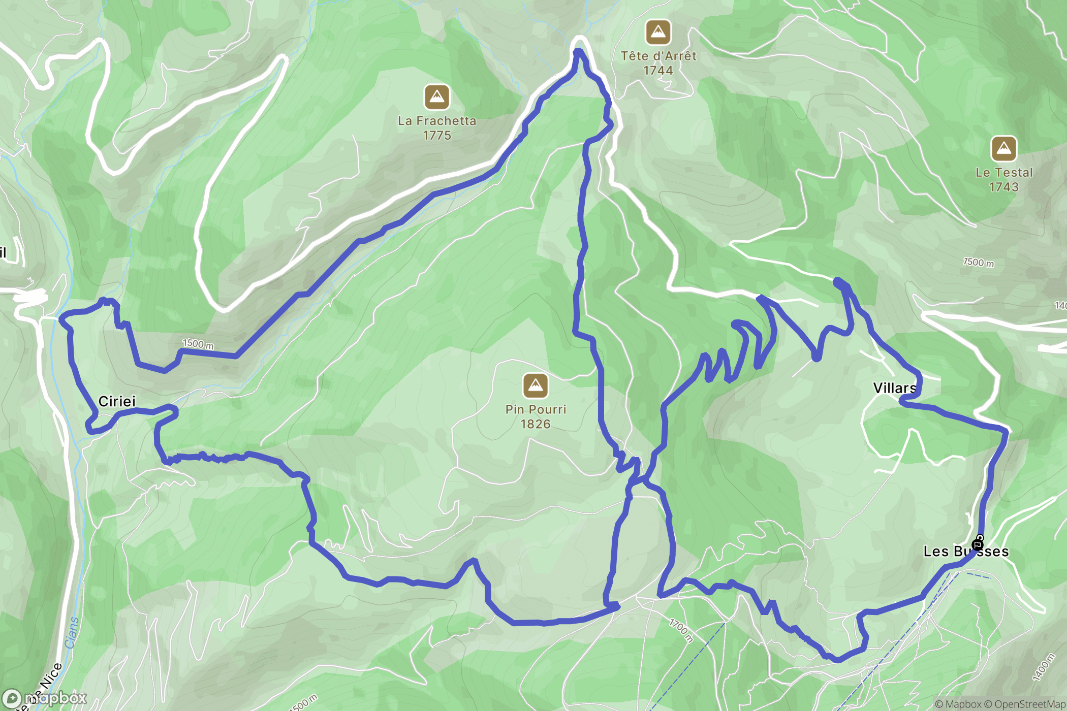 Roubion : carte du parcours de randonnée - France