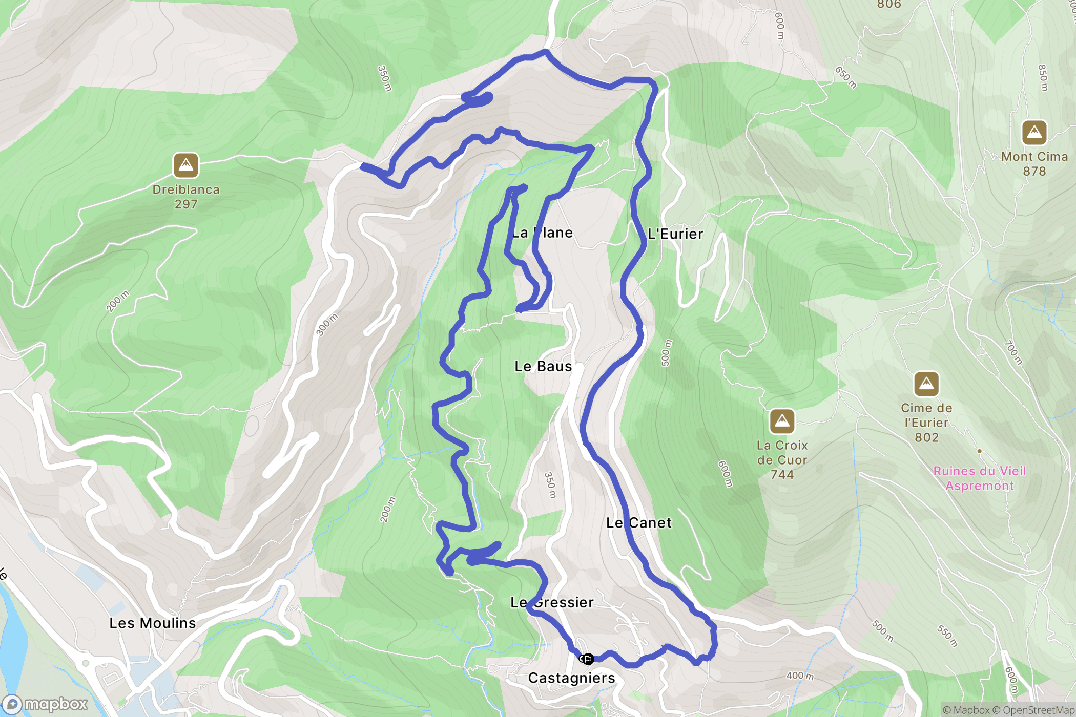 Castagniers : carte du parcours de randonnée - France