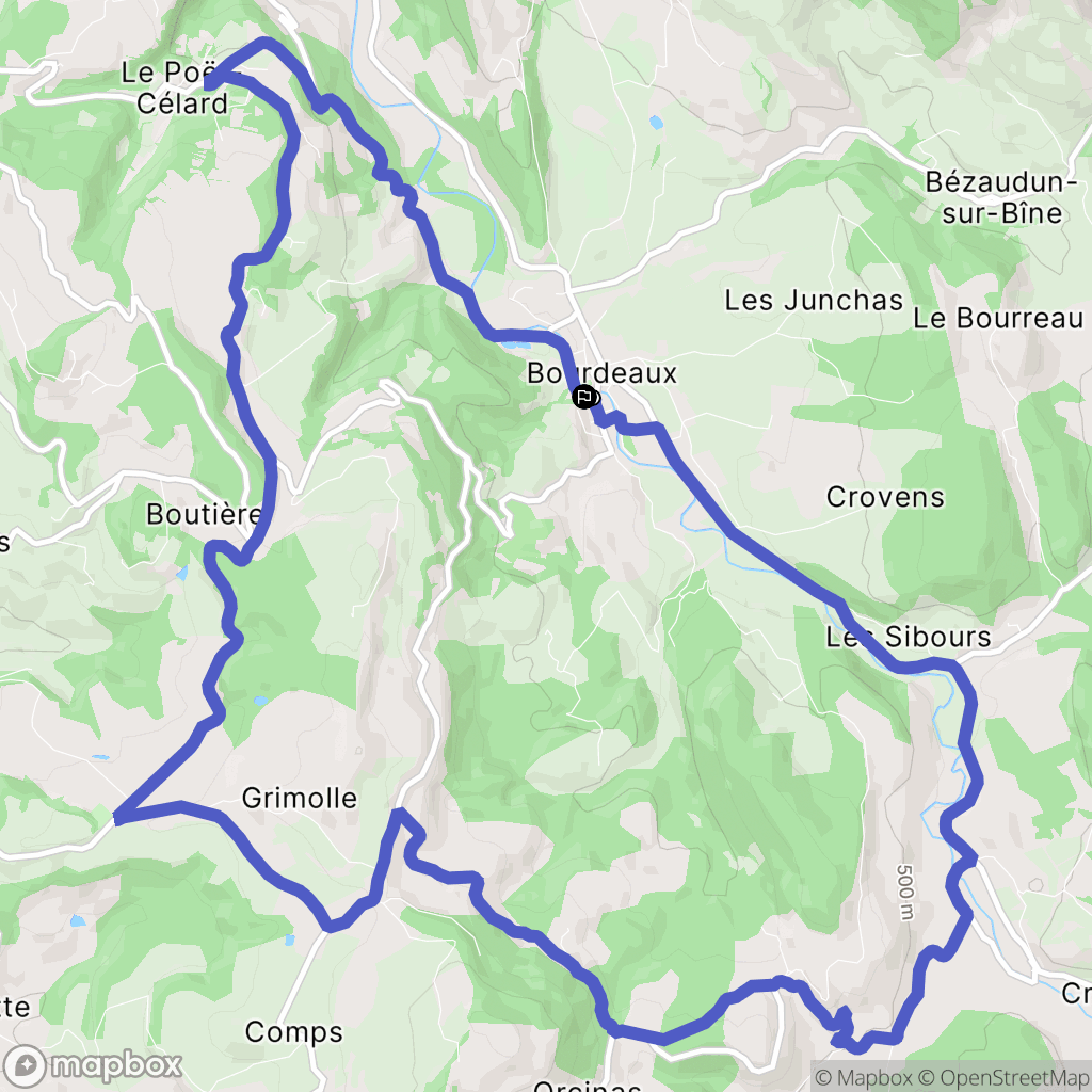 Bourdeaux : carte du parcours de randonnée - France