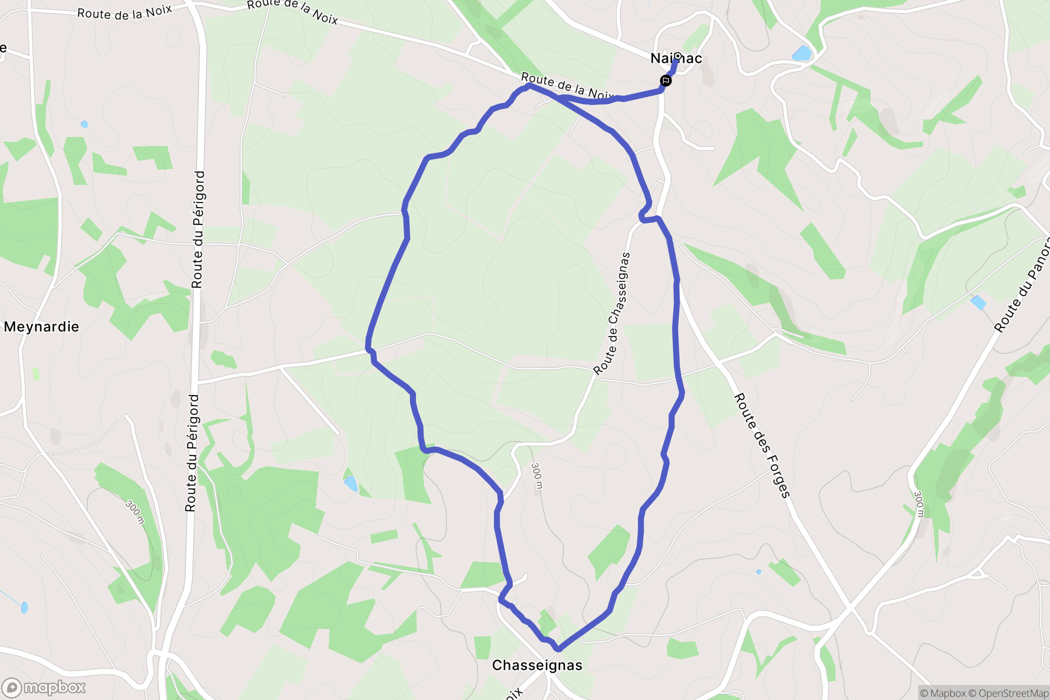 Nailhac : carte du parcours de randonnée - France