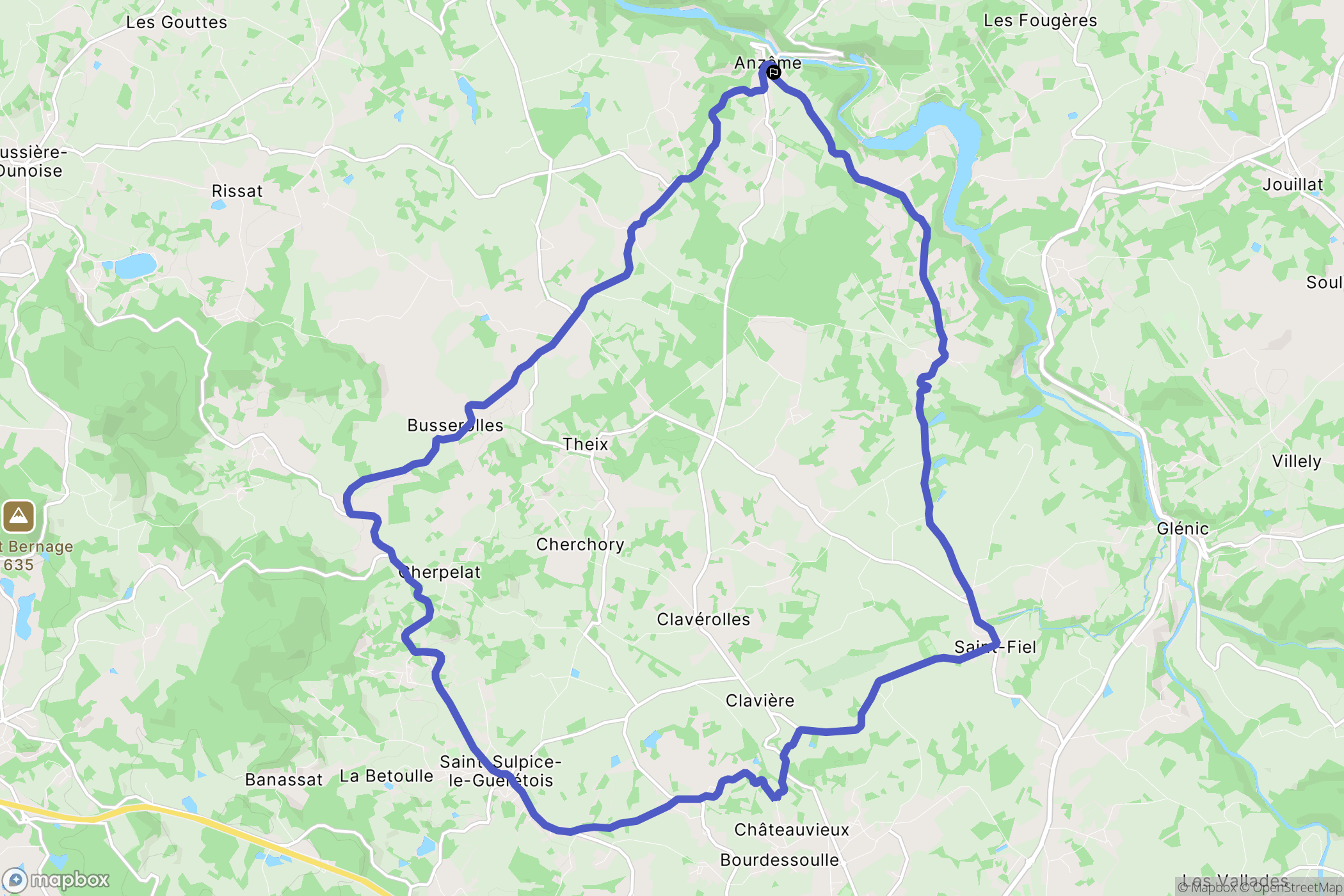 Anzême : carte du parcours de randonnée - France