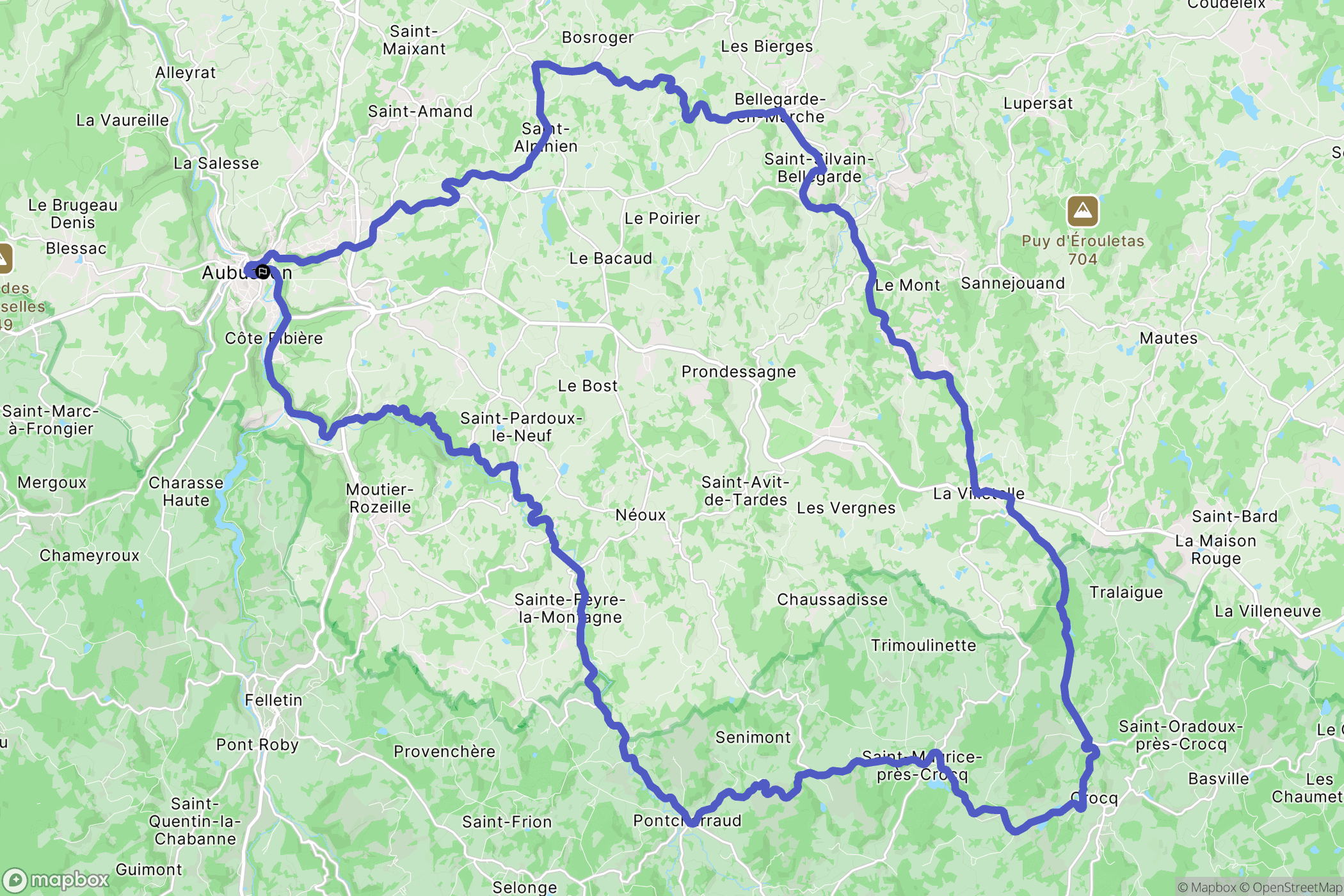 Aubusson : carte du parcours de randonnée - France