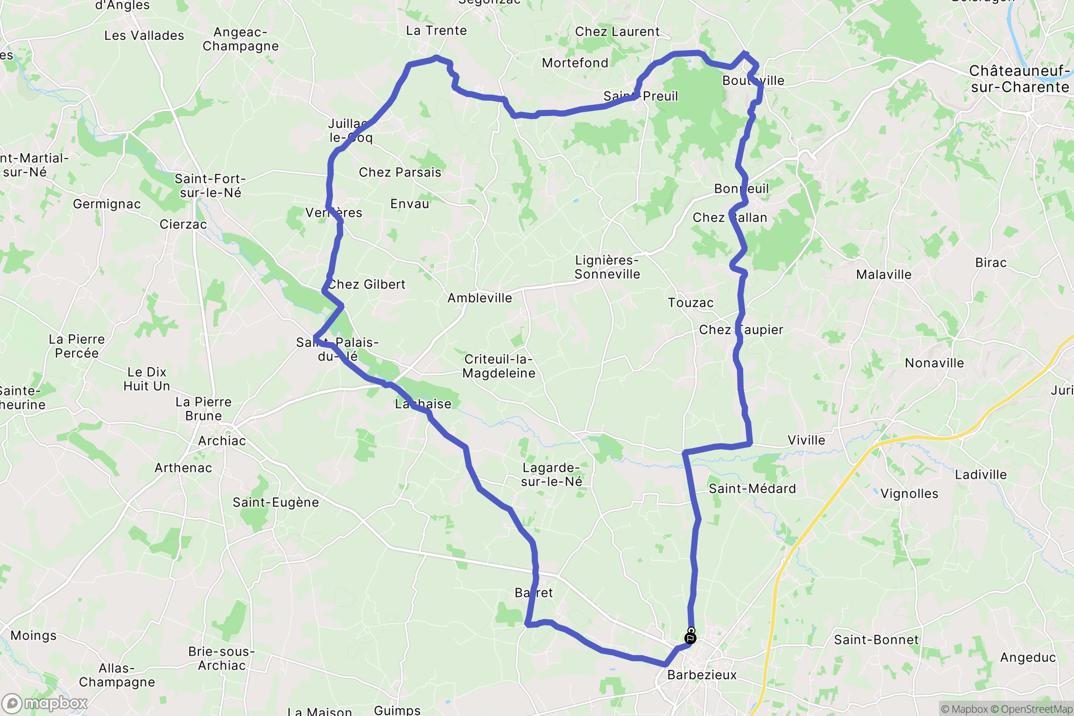 Barbezieux-Saint-Hilaire : carte du parcours de randonnée - France