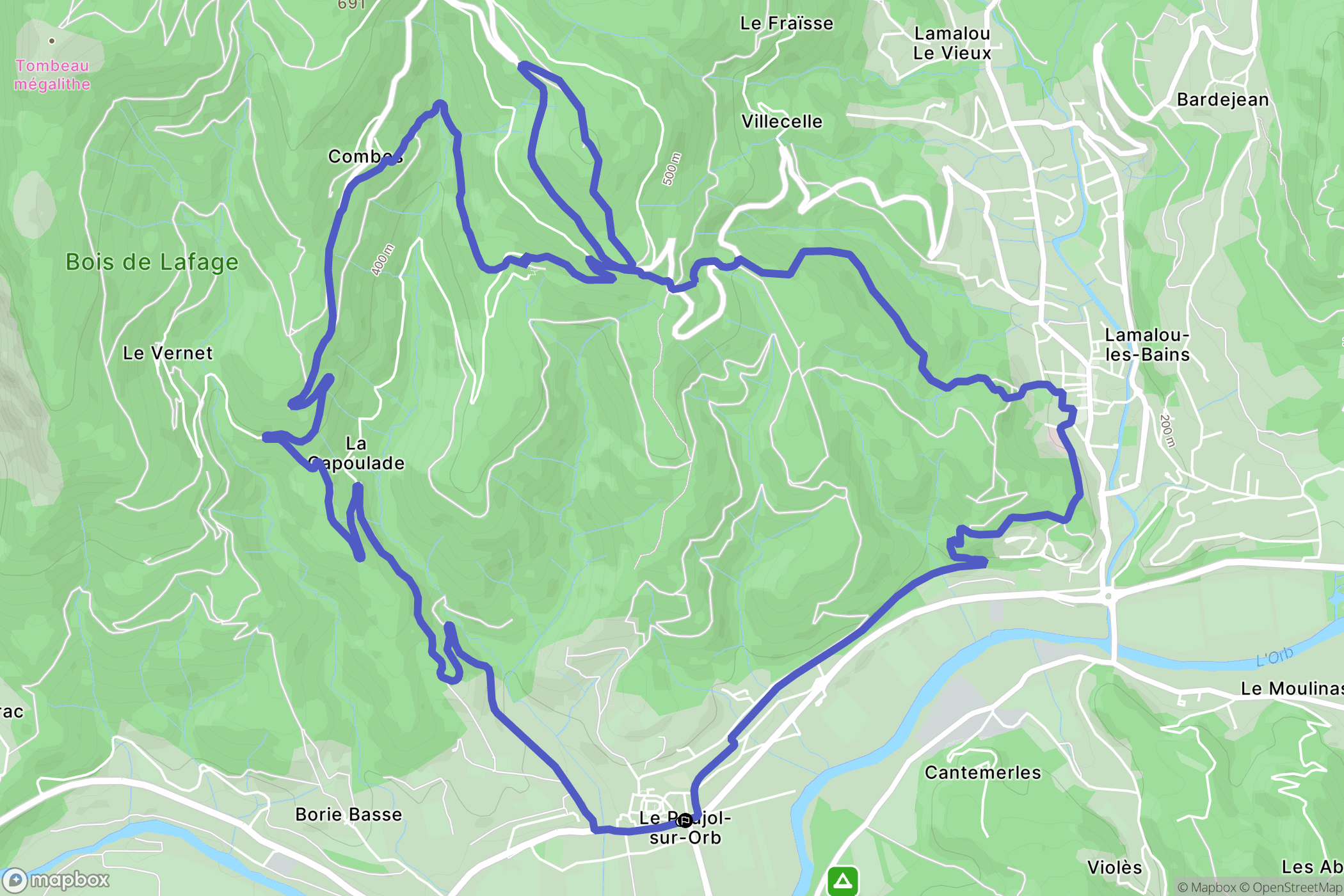 Le Poujol-sur-Orb : carte du parcours de randonnée - France