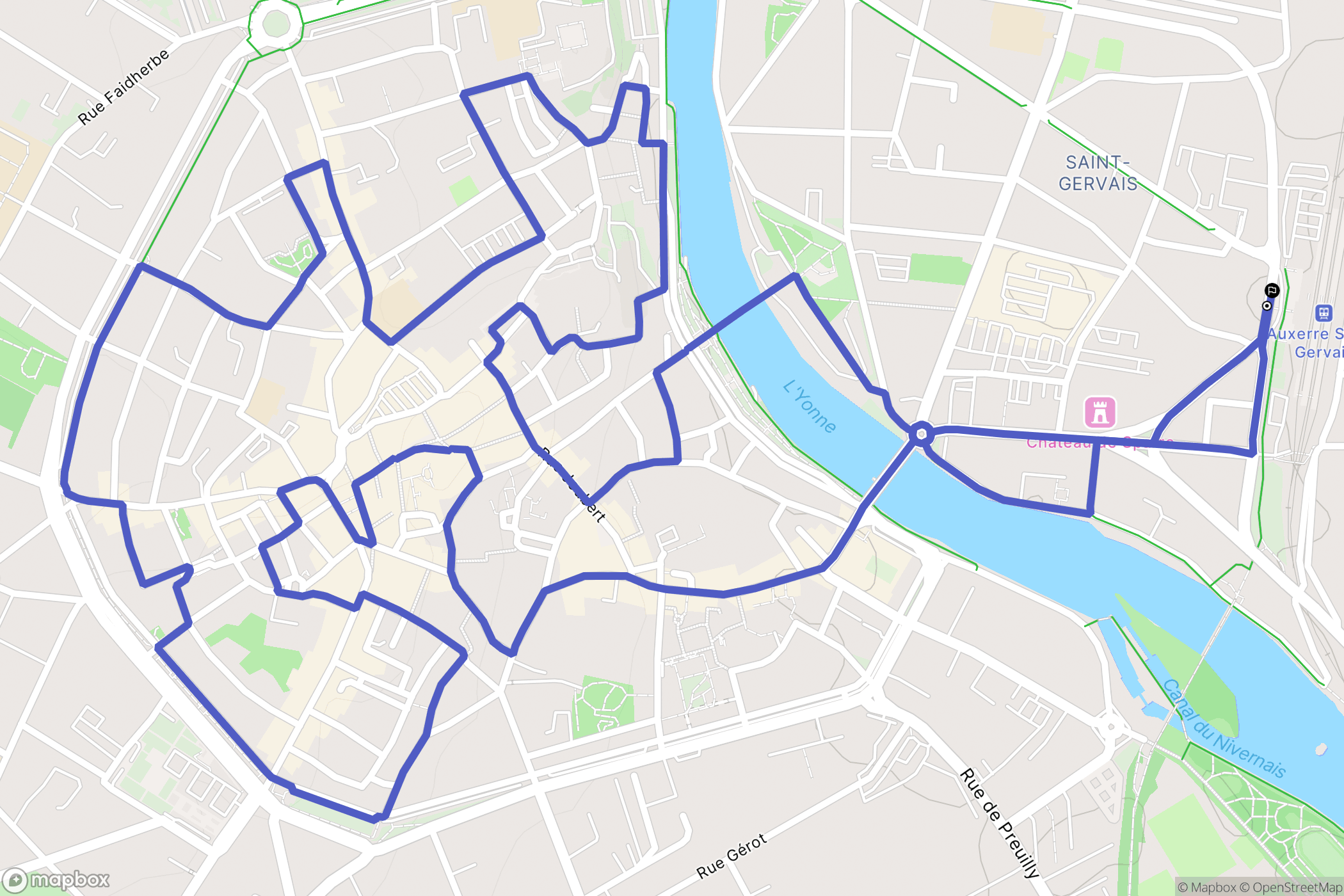 Auxerre : carte du parcours de randonnée - France