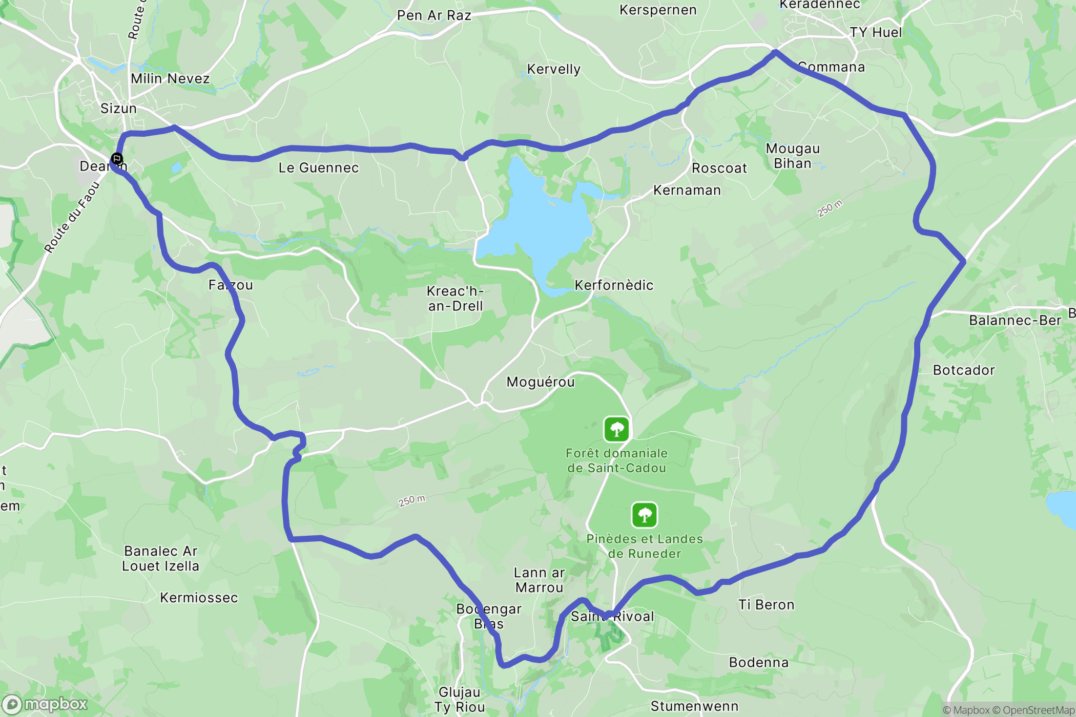 Sizun : carte du parcours de randonnée - France