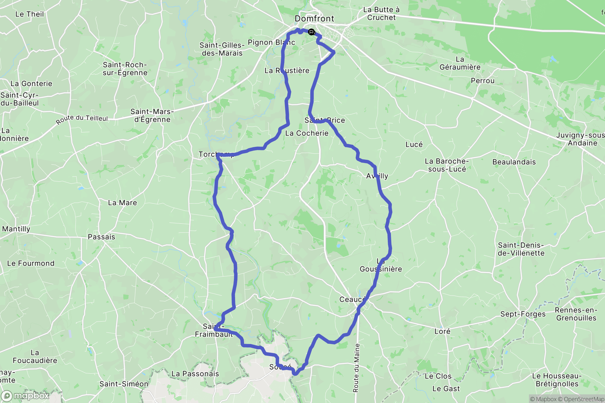 Domfront en Poiraie : carte du parcours de randonnée - France