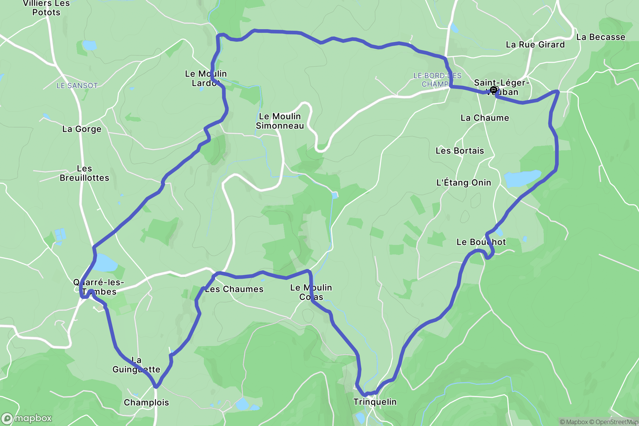 Saint-Léger-Vauban : carte du parcours de randonnée - France