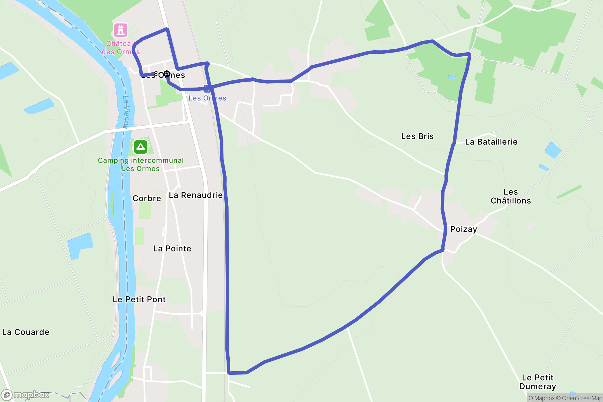 Les Ormes : carte du parcours de randonnée - France
