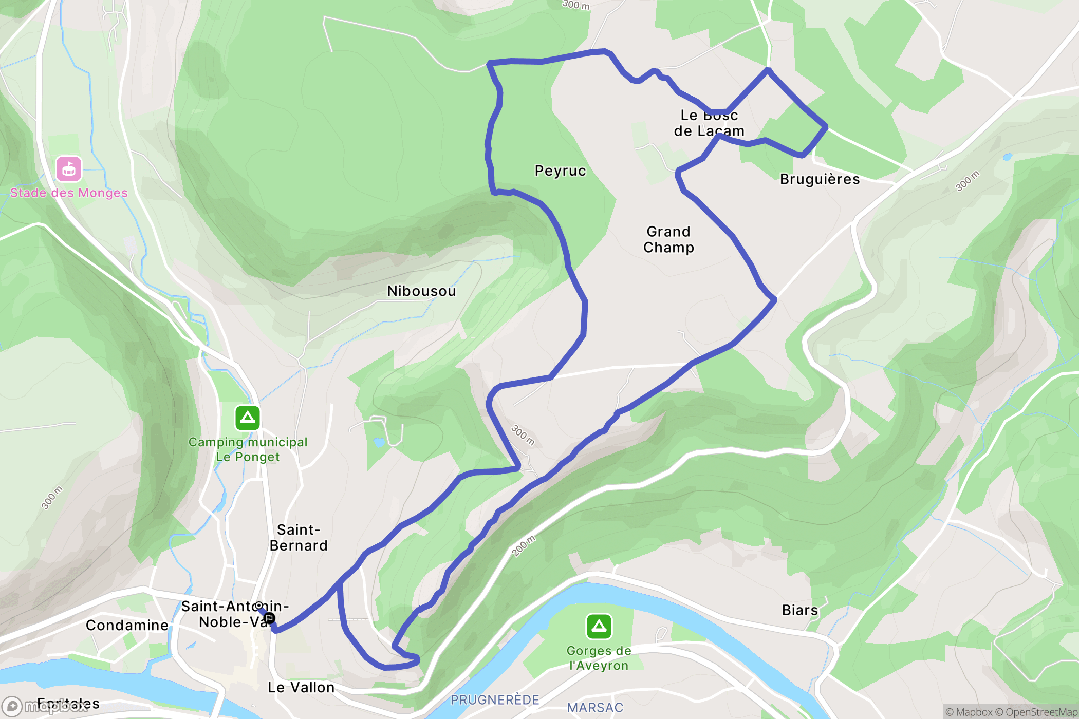 Saint-Antonin-Noble-Val : carte du parcours de randonnée - France