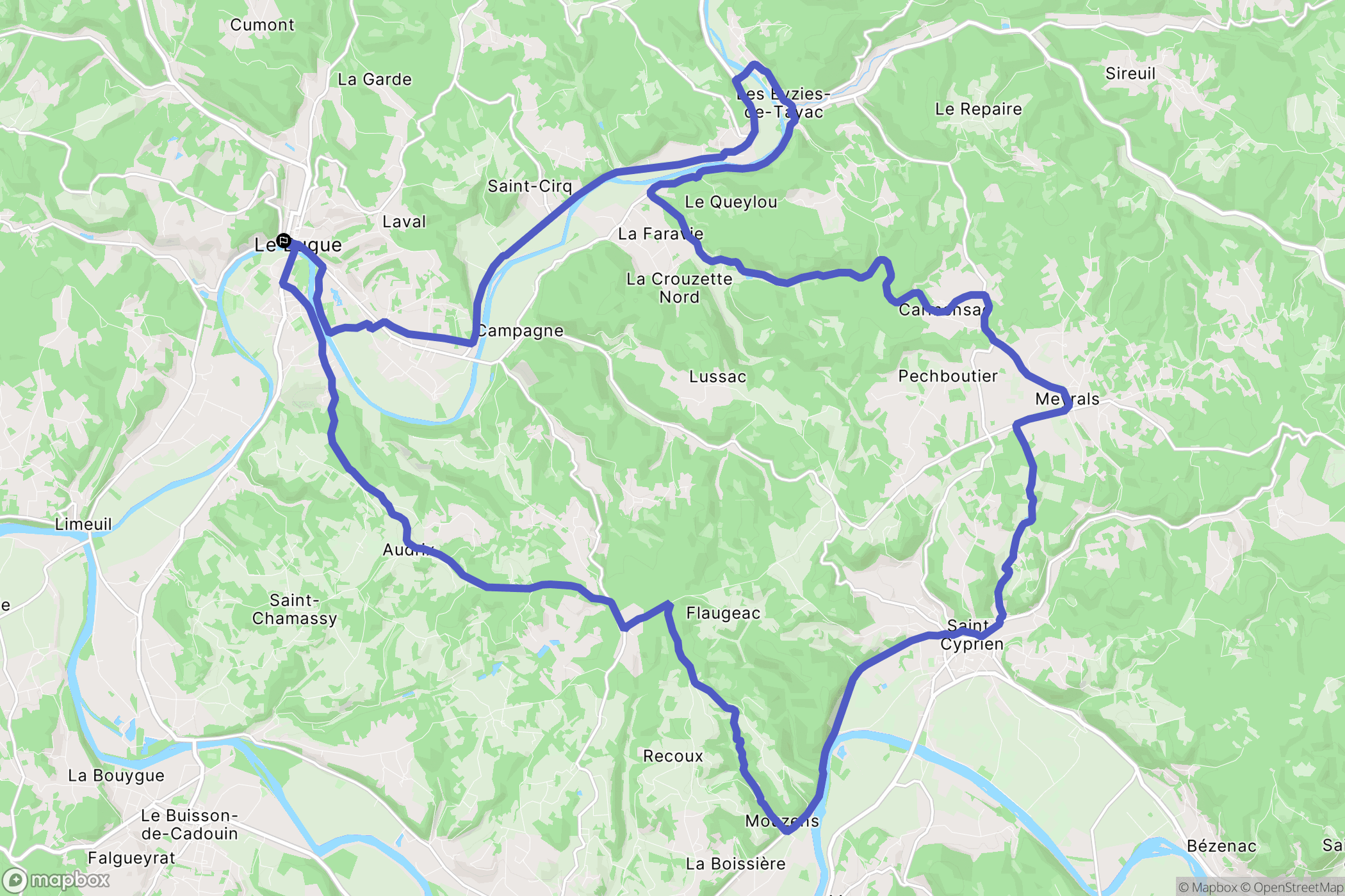 Le Bugue : carte du parcours de randonnée - France