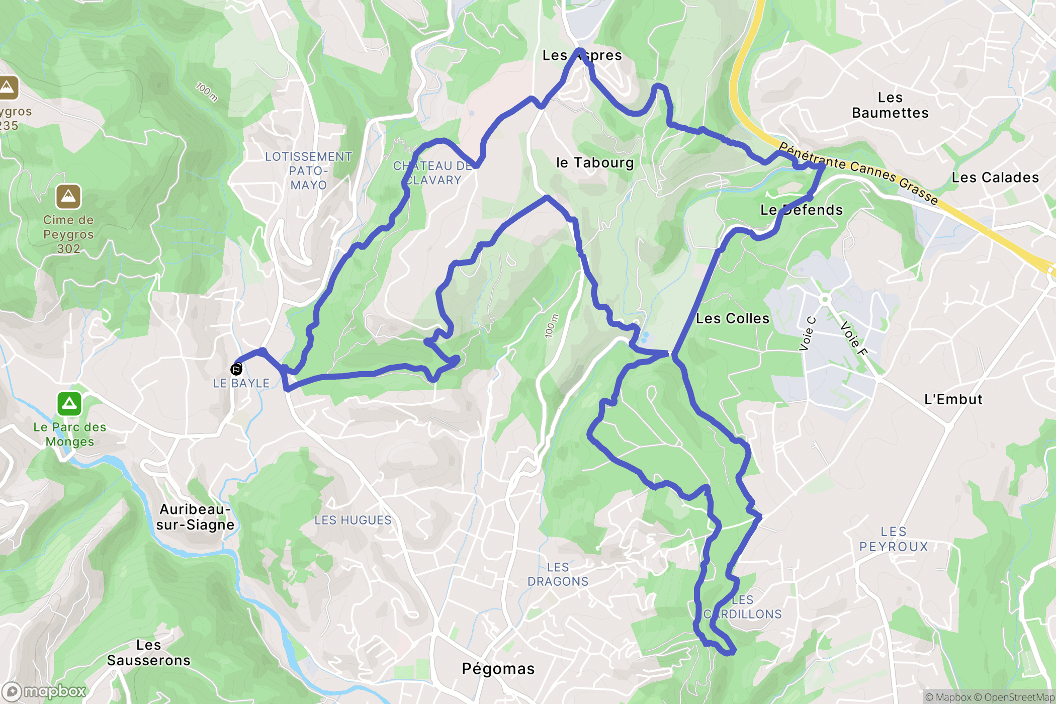La Bayle, Auribeau-sur-Siagne : carte du parcours de randonnée - France