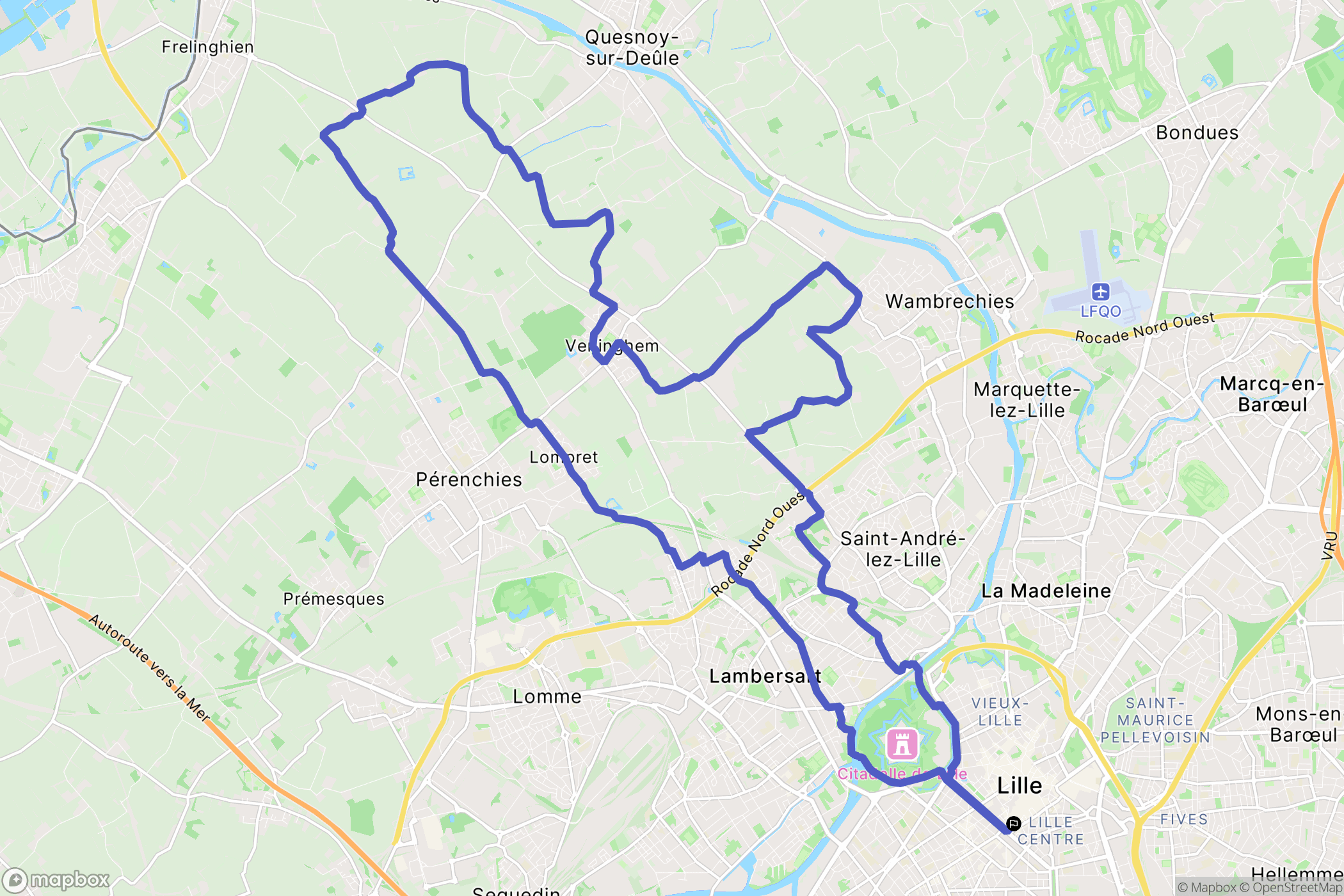 Lille : carte du parcours de randonnée - France