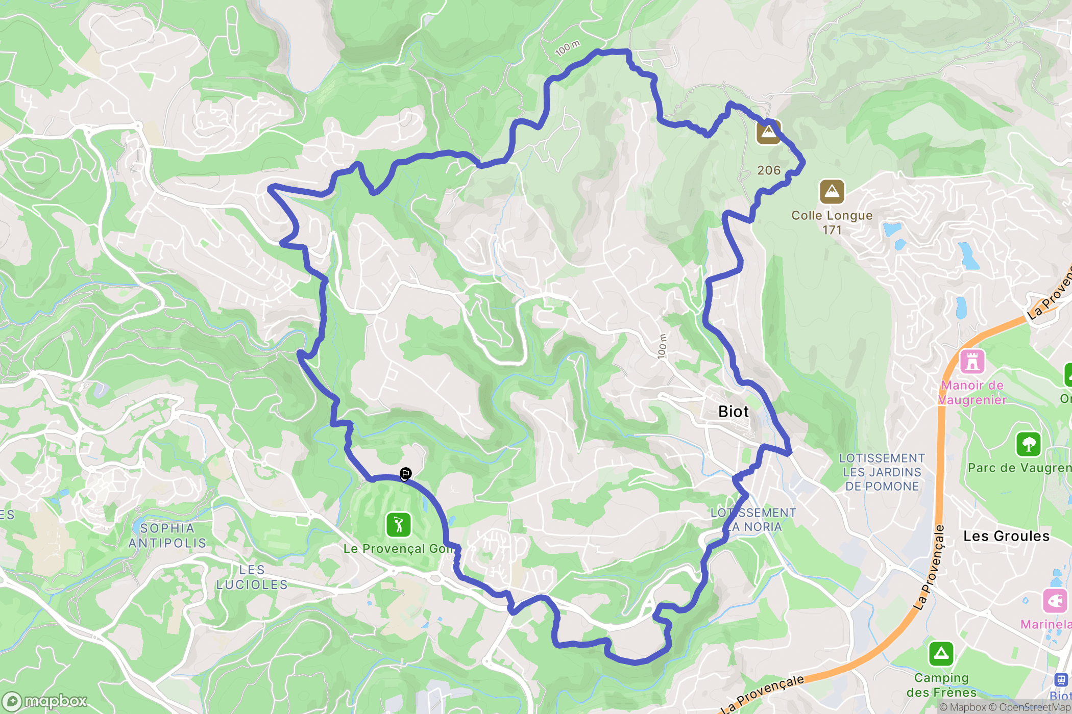 Sophia-Antipolis : carte du parcours de randonnée - France