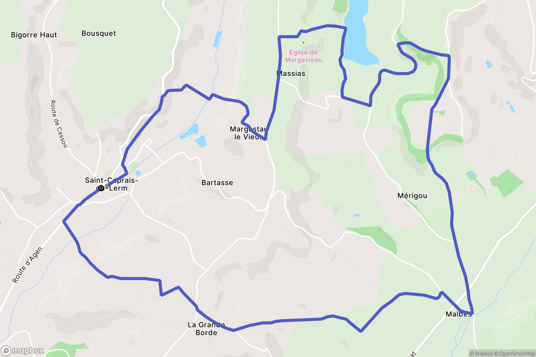Saint Caprais de Lerm : carte du parcours de randonnée - France