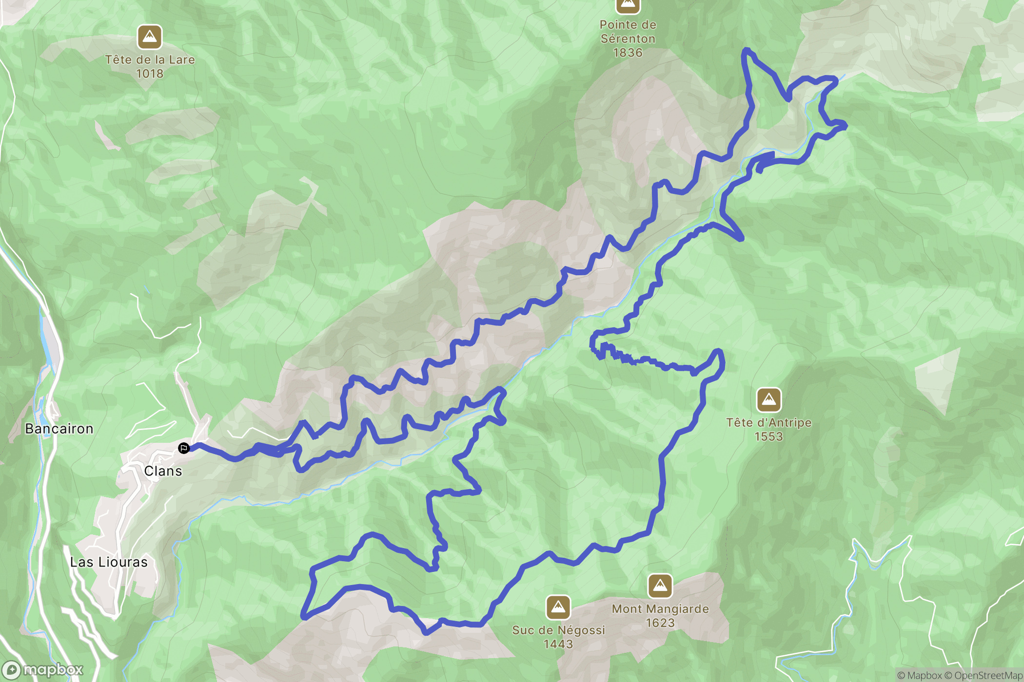 Clans : carte du parcours de randonnée - France